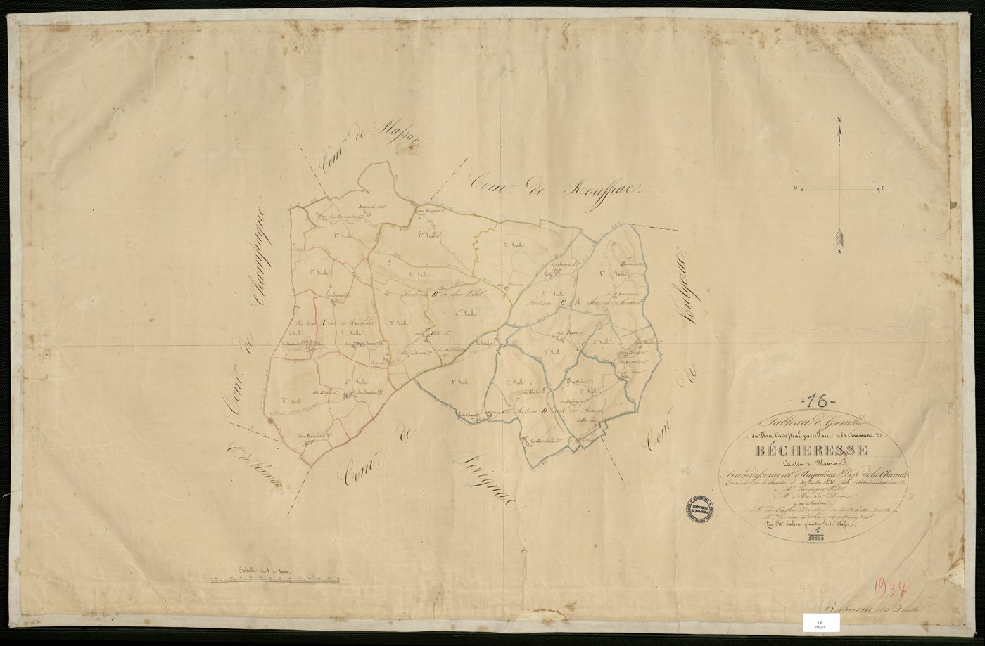 Bécheresse - 3 P 36/1 - Tableau d'assemblage.  | 1836