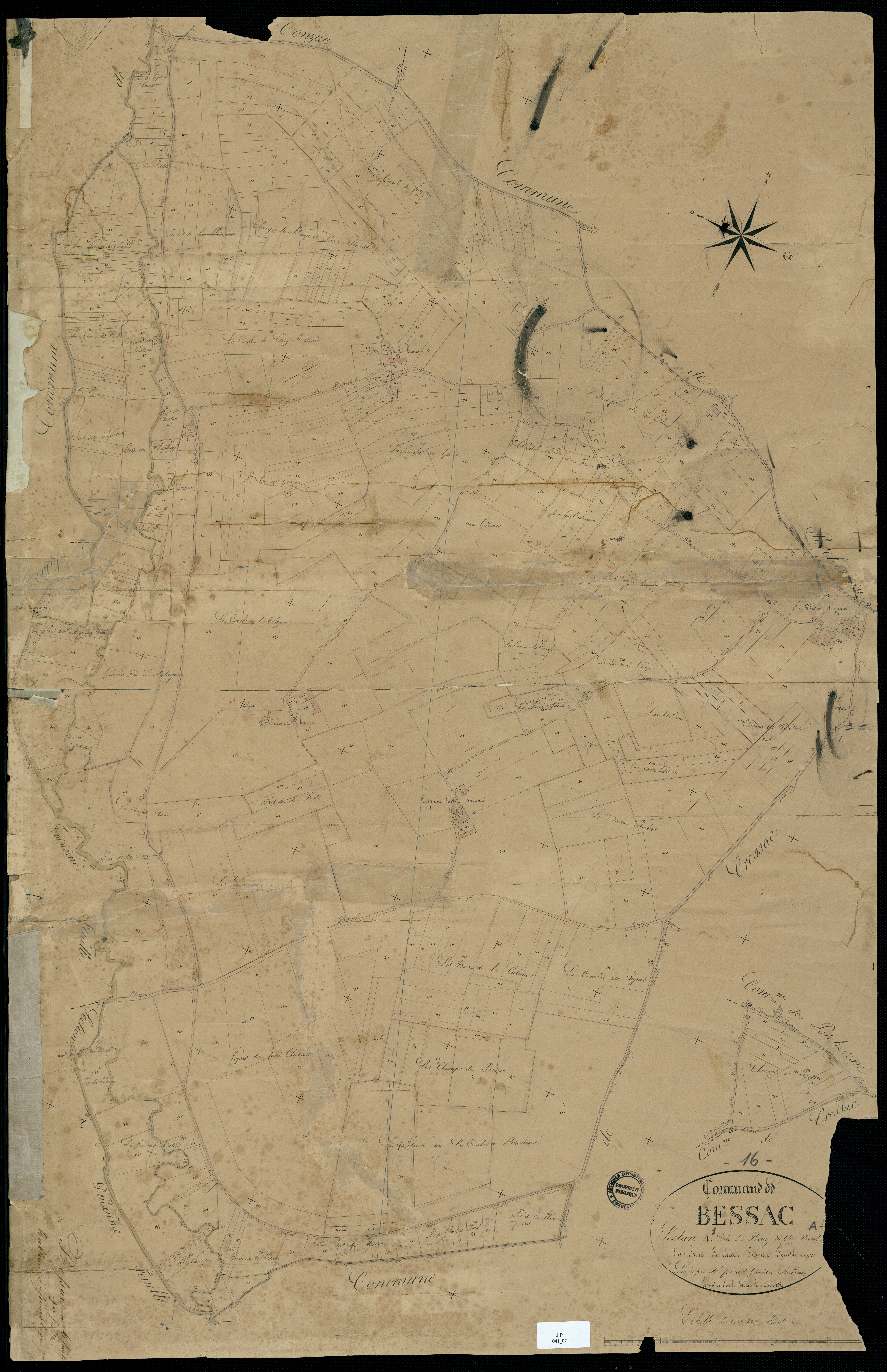 Bessac - 3 P 41/2 - Section A dite du Bourg et chez Naudon. Feuille 1.  | 1834