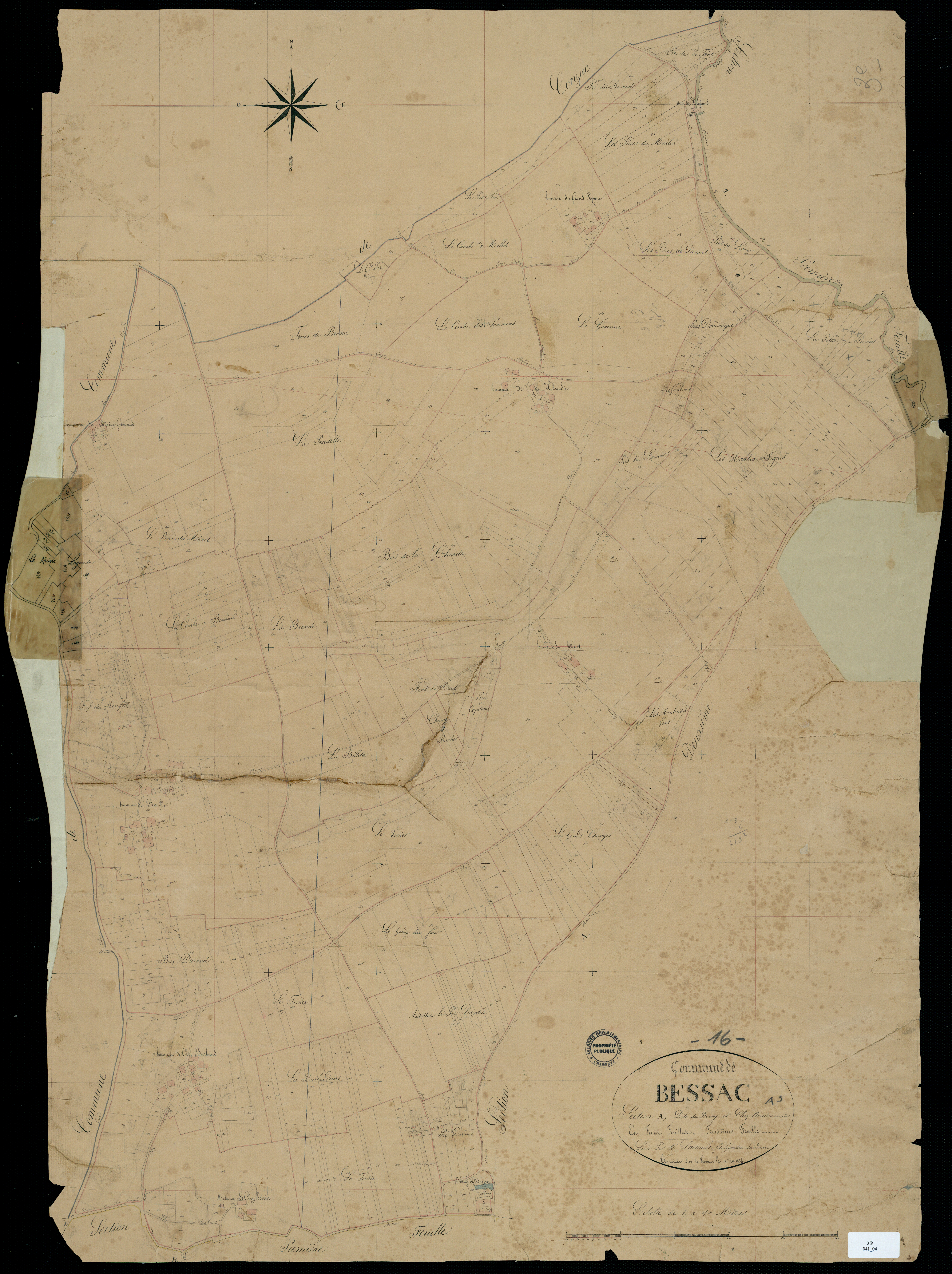 Bessac - 3 P 41/4 - Section A dite du Bourg et chez Naudon. Feuille 3.  | 1834