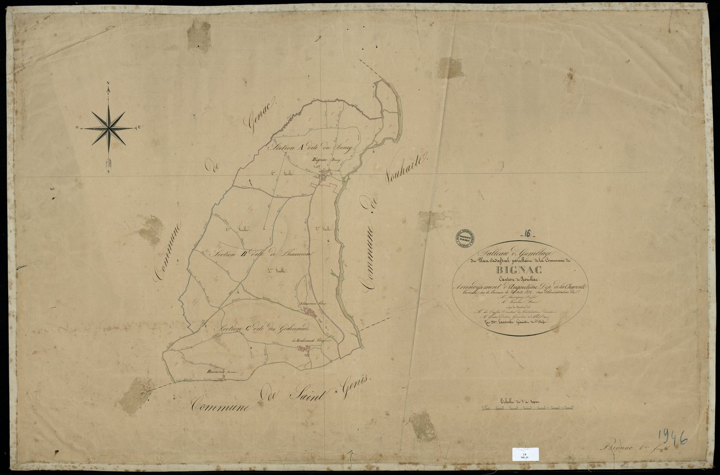 Bignac - 3 P 43/1 - Tableau d'assemblage.  | 1832