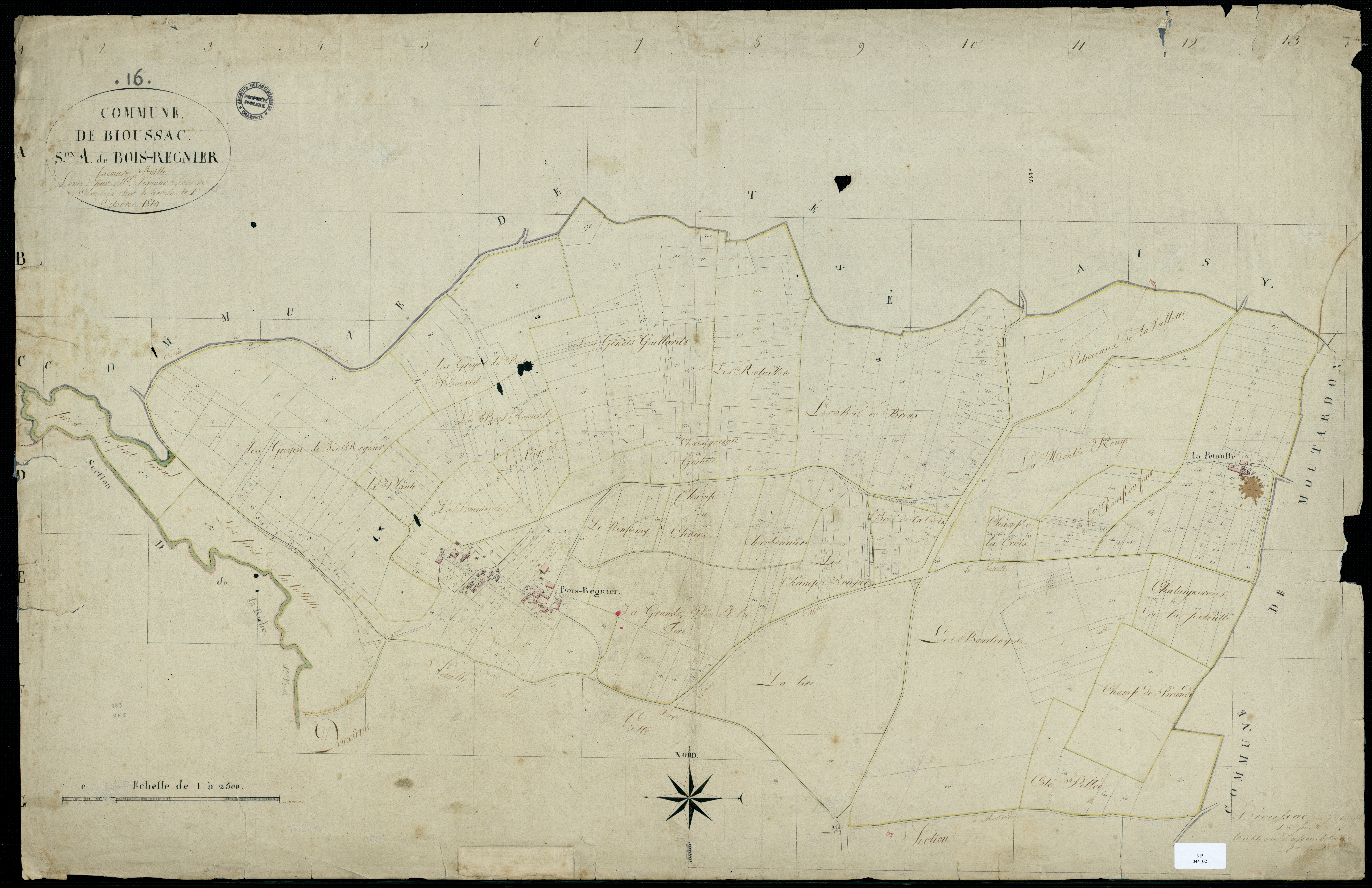 Bioussac - 3 P 44/2 - Section A dite de Bois-Regnier. Feuille 1.  | 1819