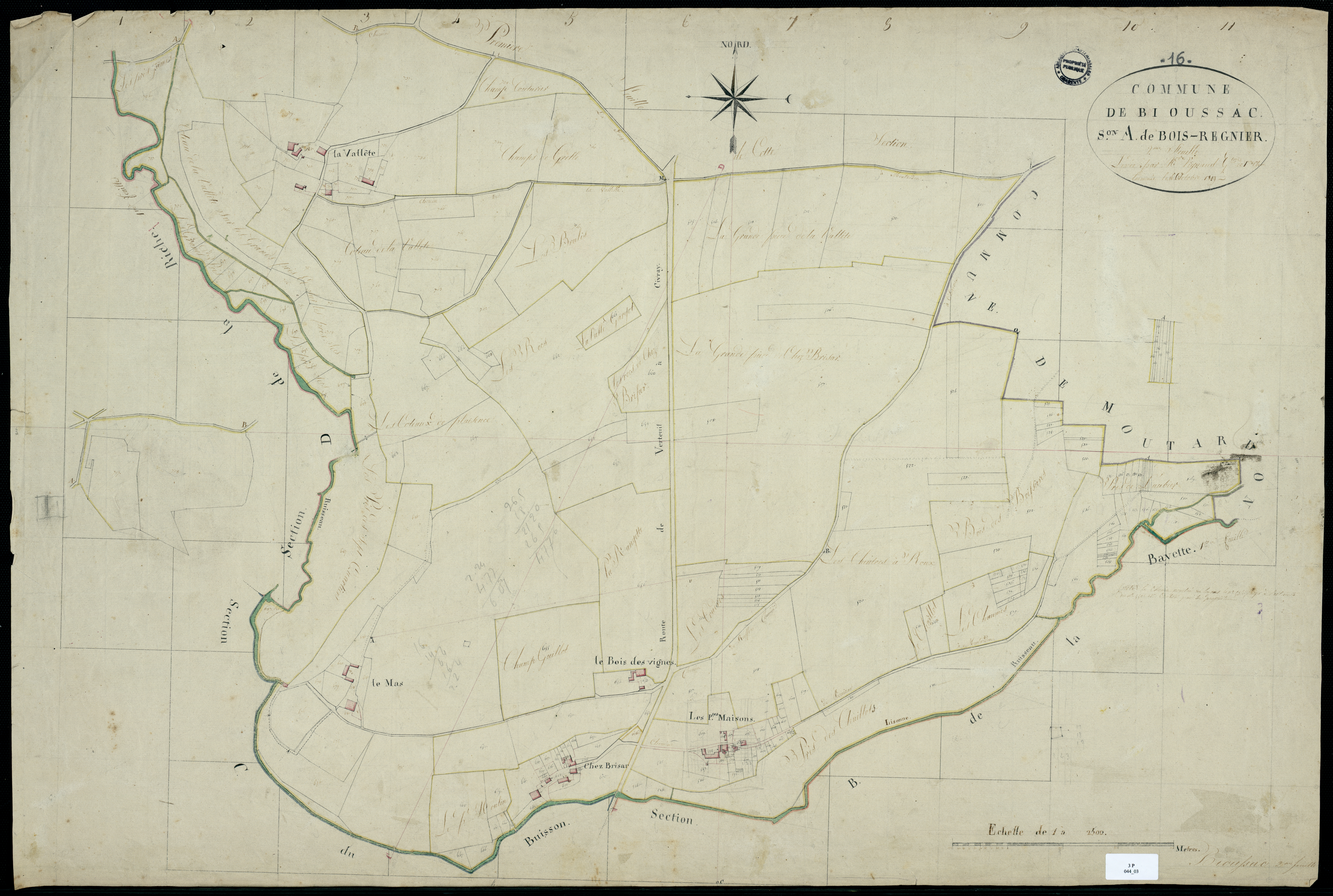 Bioussac - 3 P 44/3 - Section A dite de Bois-Regnier. Feuille 2.  | 1819