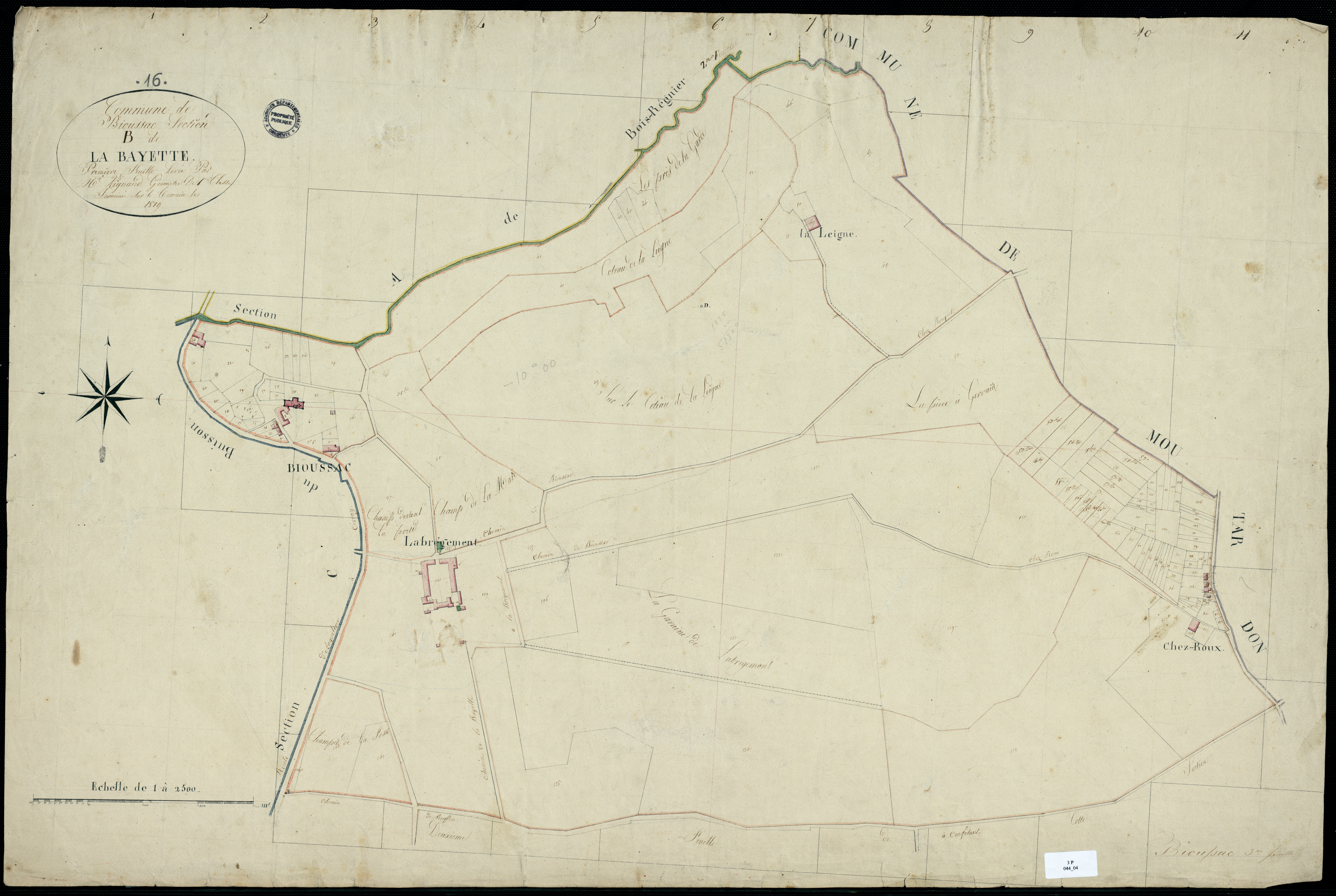 Bioussac - 3 P 44/4 - Section B dite de la Bayette. Feuille 1.  | 1819