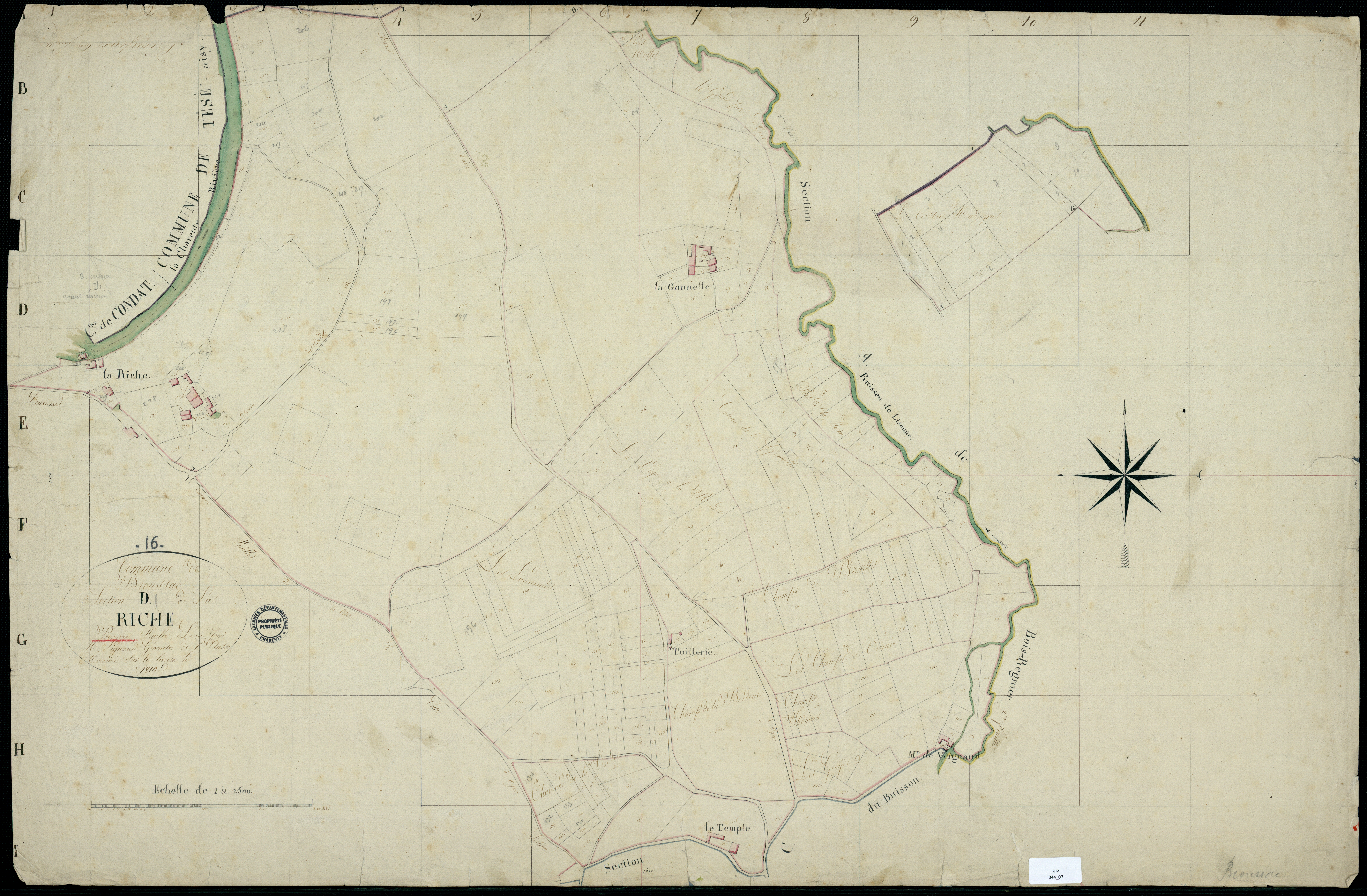 Bioussac - 3 P 44/7 - Section D dite de la Riche. Feuille 2.  | 1819
