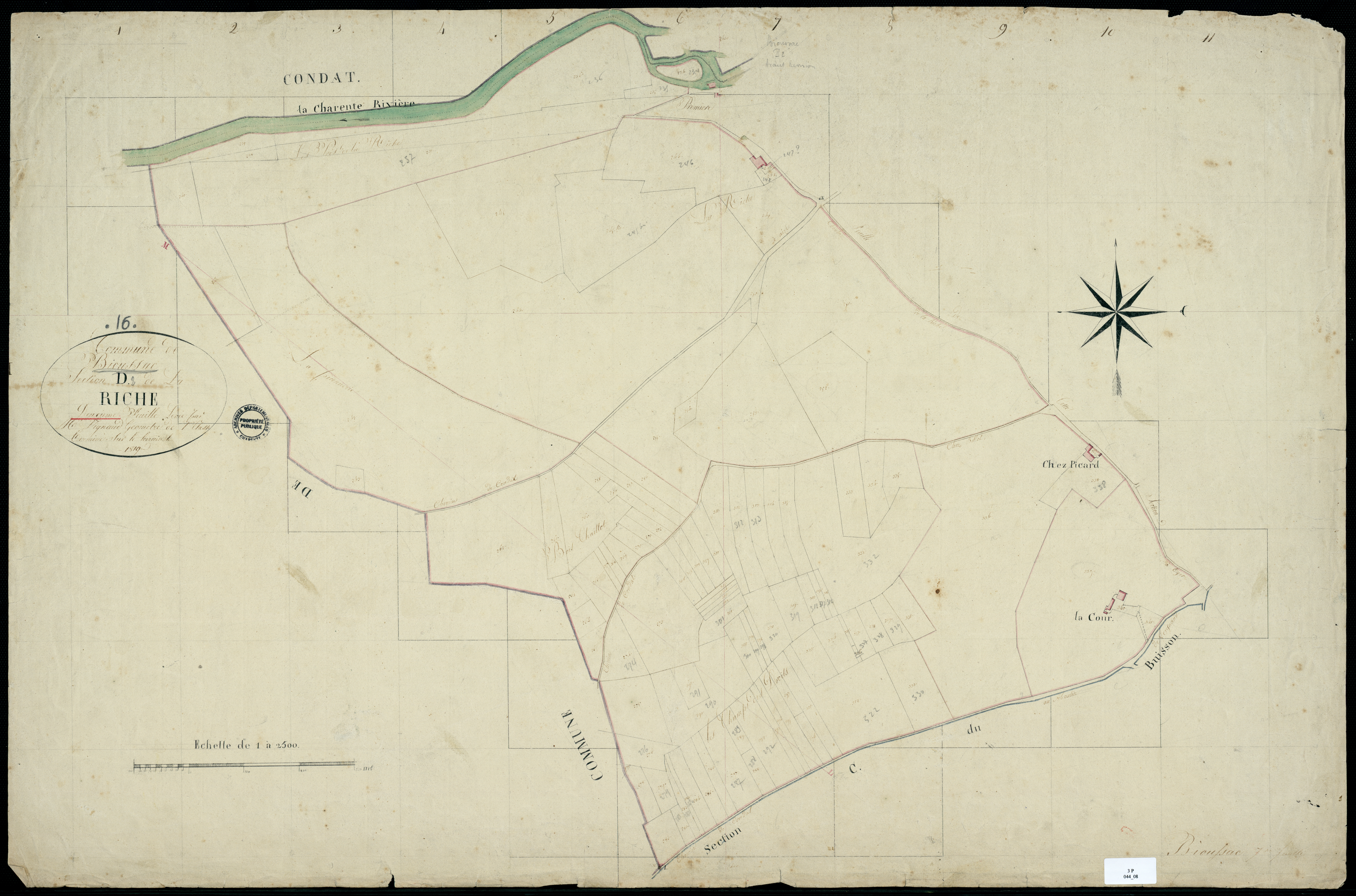 Bioussac - 3 P 44/8 - Section D dite de la Riche. Feuille 1.  | 1819