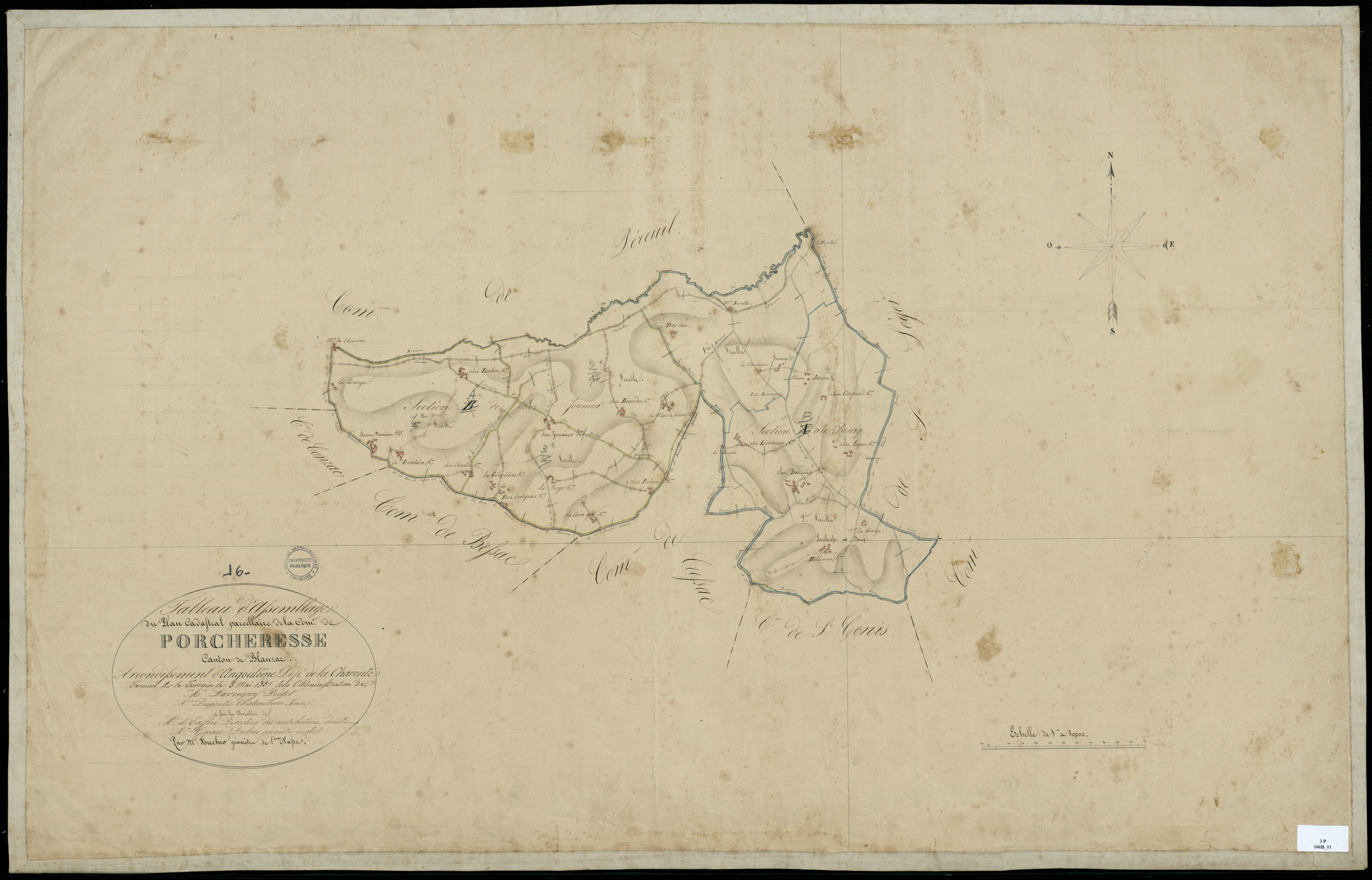 Blanzac-Porcheresse - 3 P 46B/1 - Tableau d'assemblage.  | 1837