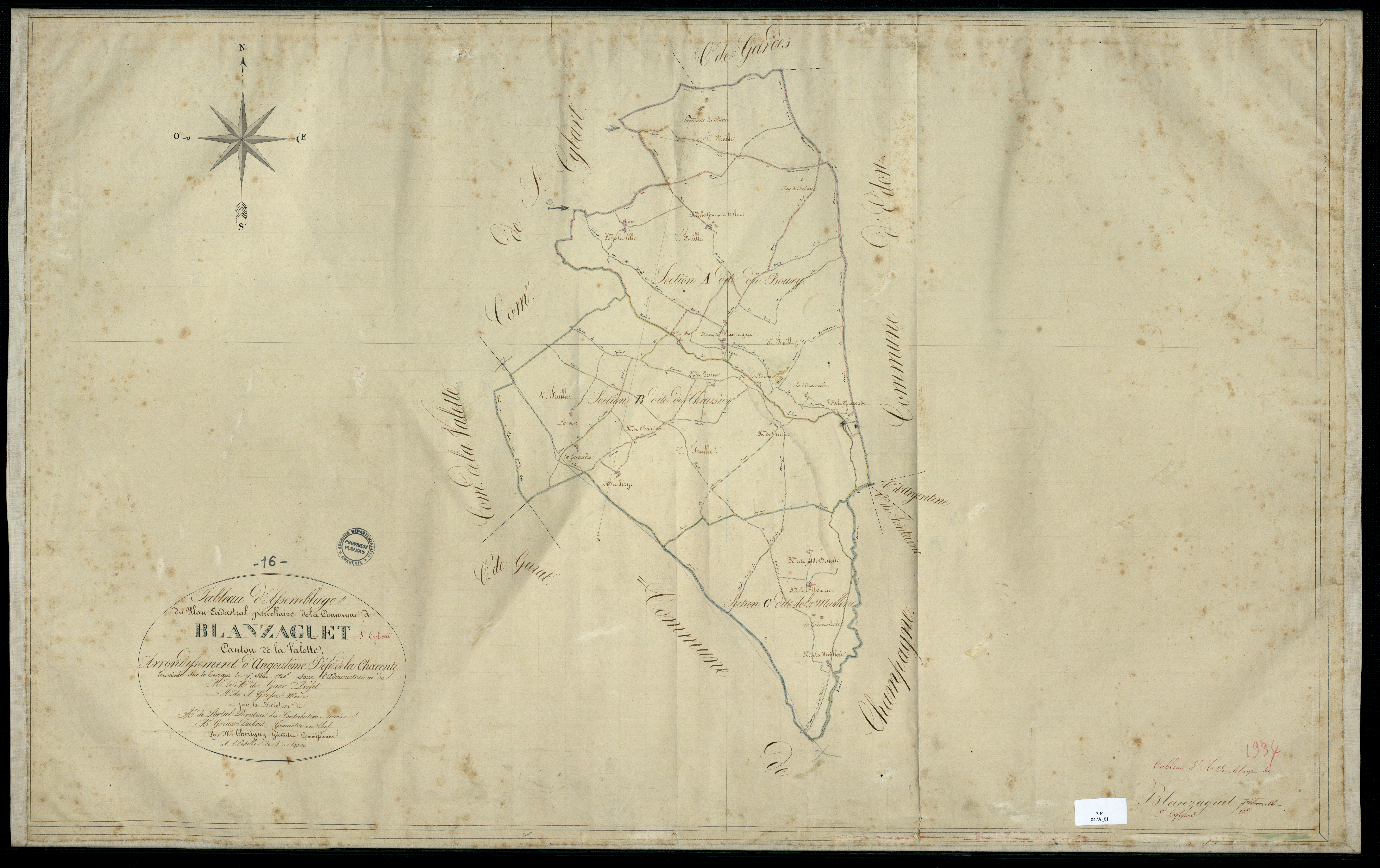 Blanzaguet-Saint-Cybard - 3 P 47A/1 - Tableau d'assemblage.  | 1826
