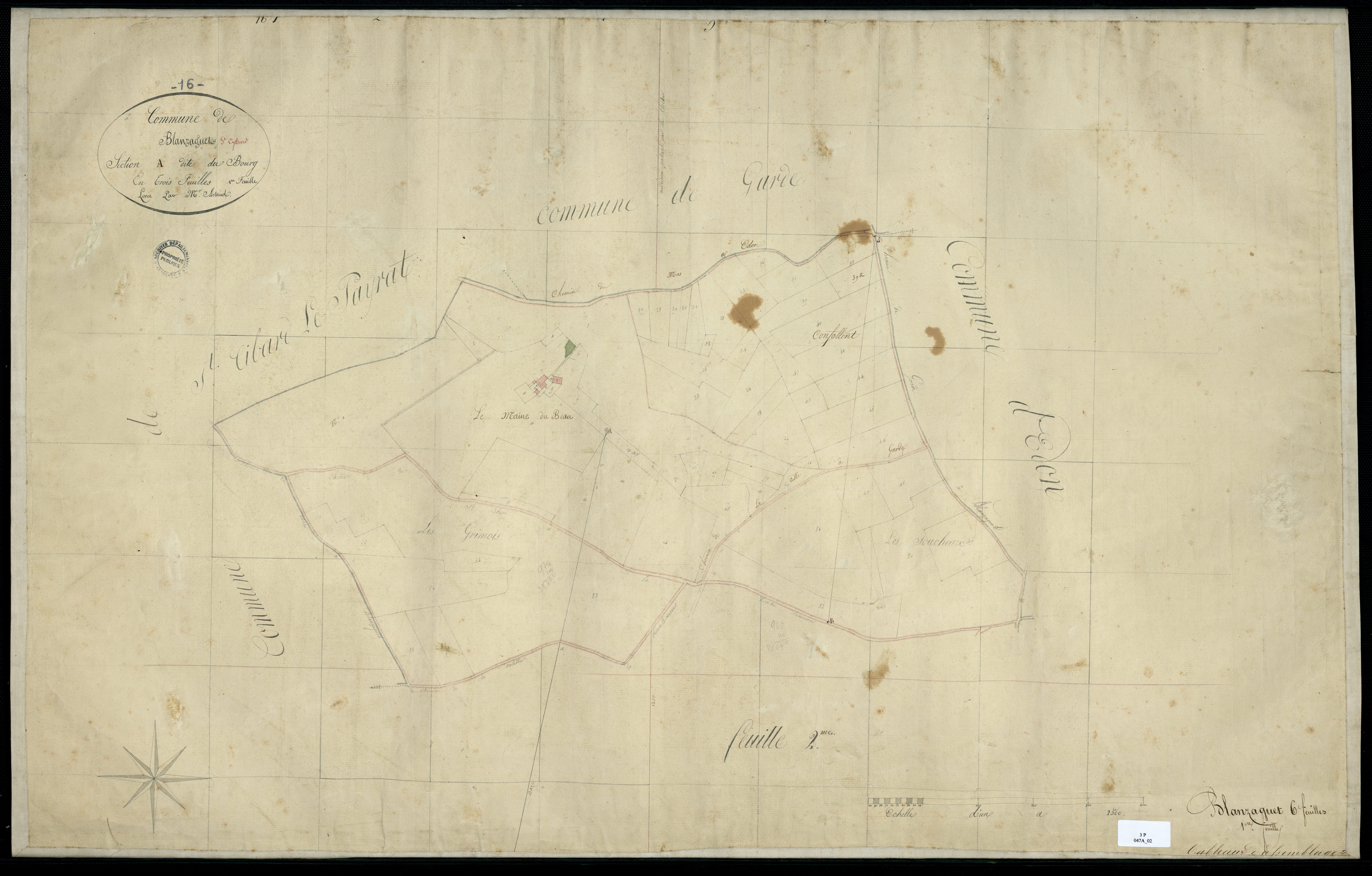 Blanzaguet-Saint-Cybard - 3 P 47A/2 - Section A dite du Bourg. Feuille 1.  | 1826