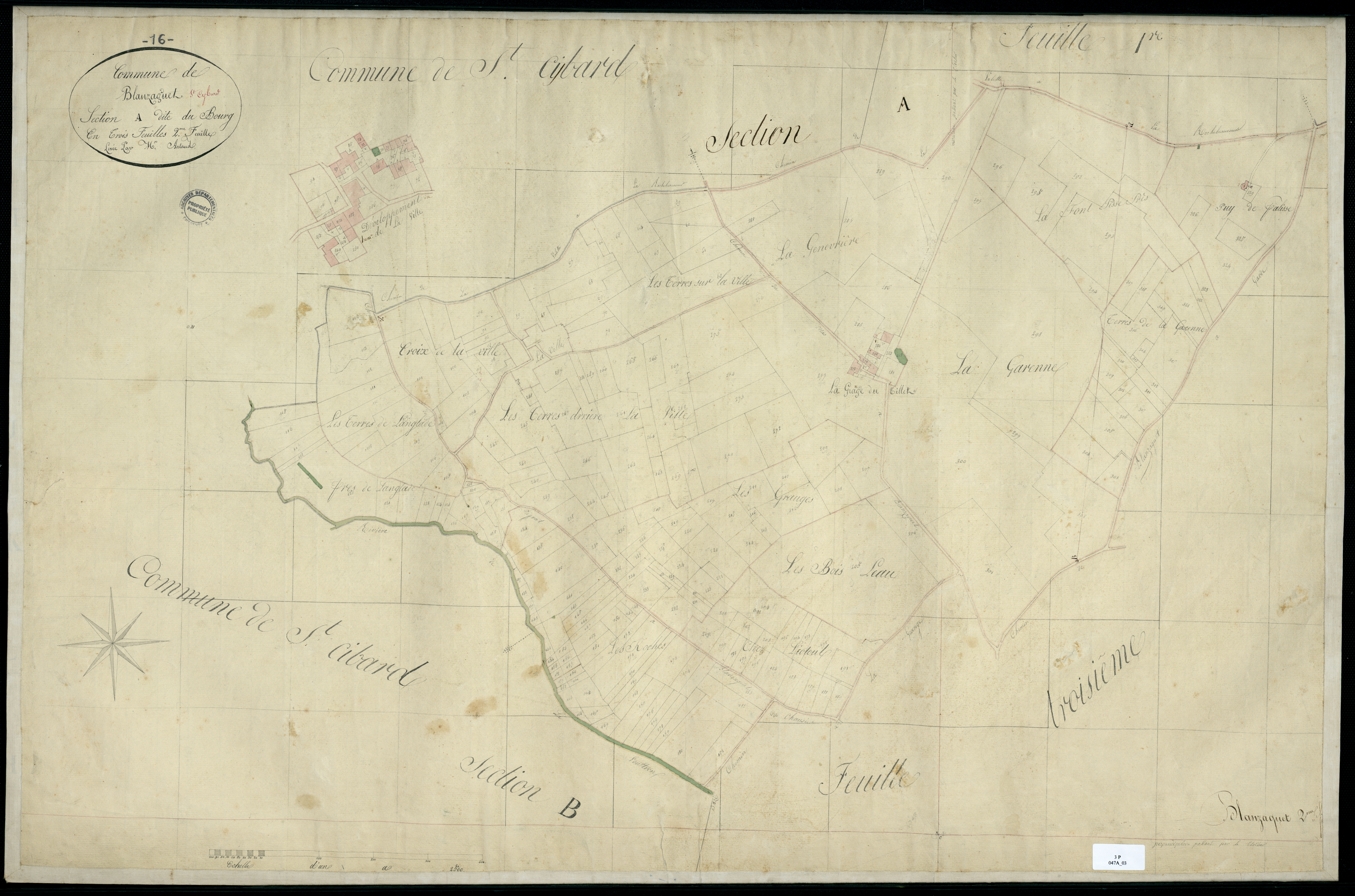 Blanzaguet-Saint-Cybard - 3 P 47A/3 - Section A dite du Bourg . Feuille 2.  | 1826