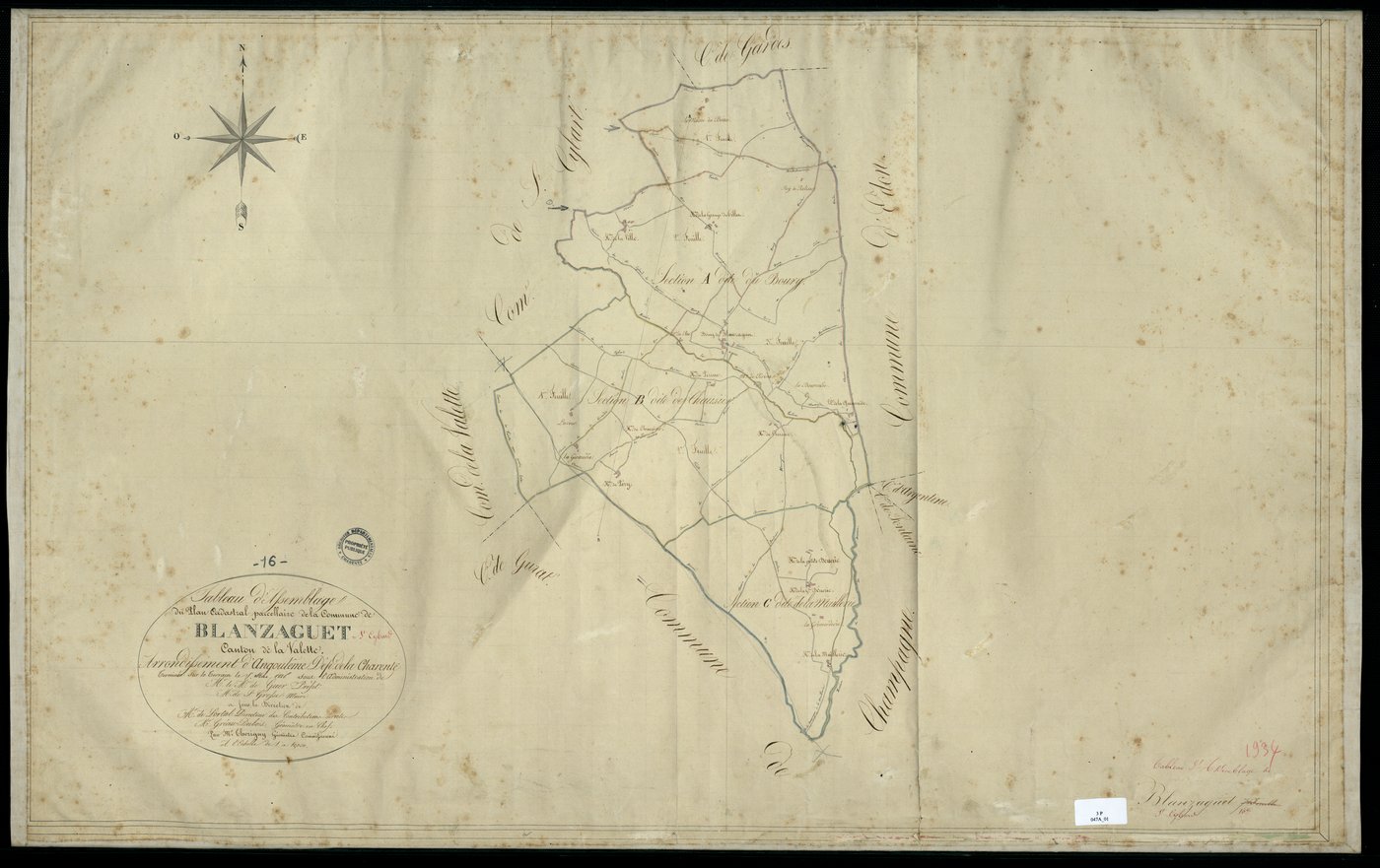 Blanzaguet-Saint-Cybard - 3 P 47A/1 - Tableau d'assemblage.  | 1826