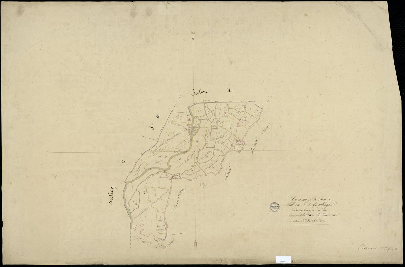 Bonnes - 3 P 49/9 - Tableau d'assemblage de la section B dite de Tramonzac.  | 1838