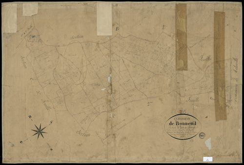 Bonneuil - 3 P 50/7 - Section C dite du Bourg. Feuille 1.  | 1834