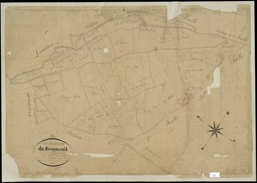 Bonneuil - 3 P 50/9 - Section C dite du Bourg. Feuille 3.  | 1834