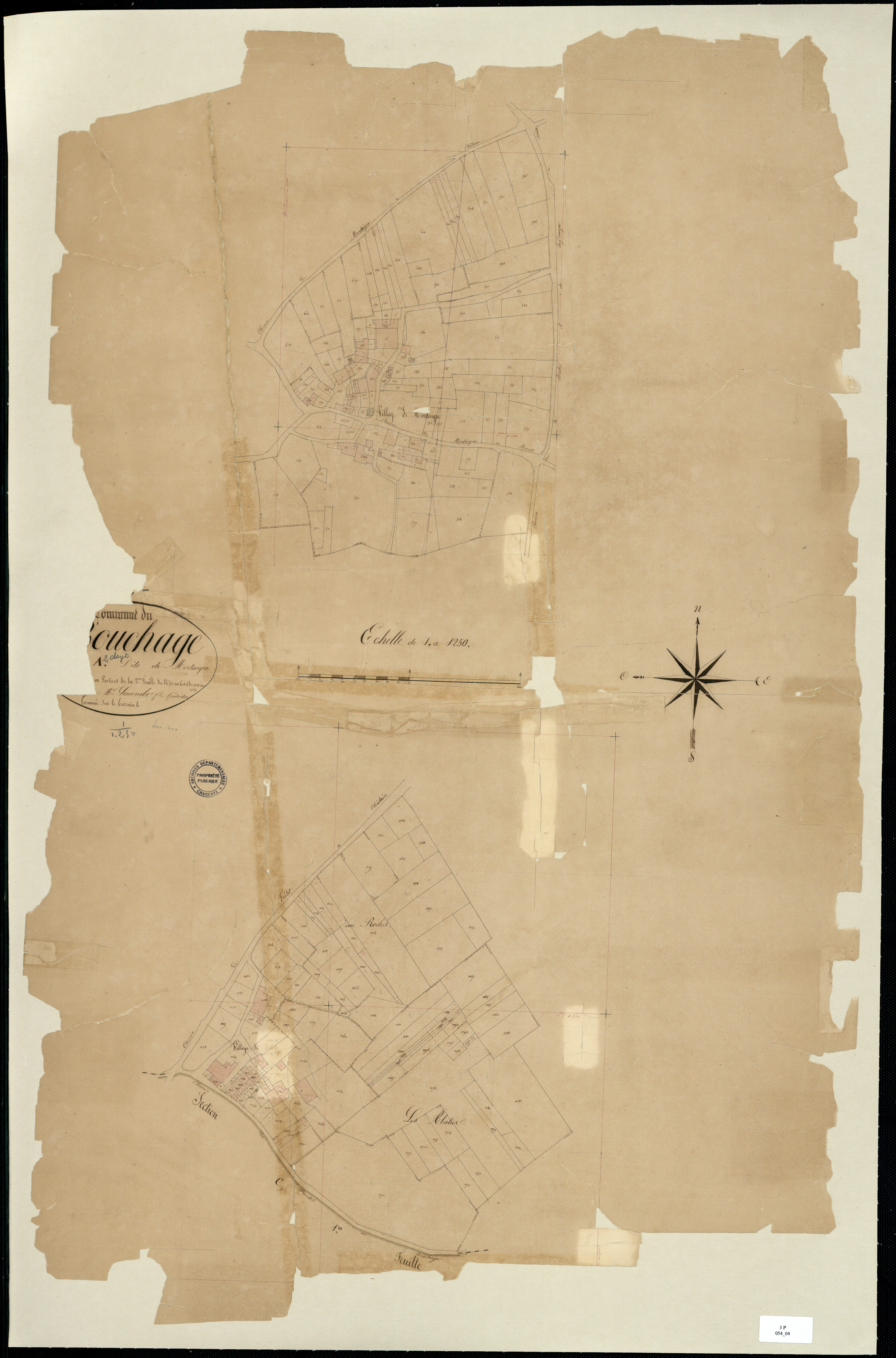 Le Bouchage - 3 P 54/4 - Section A dite de Mortaigre, développement du village de Mortaigre, du village de Fretet et des terres des Abaties et du Reclos. Feuille 3. | 1835