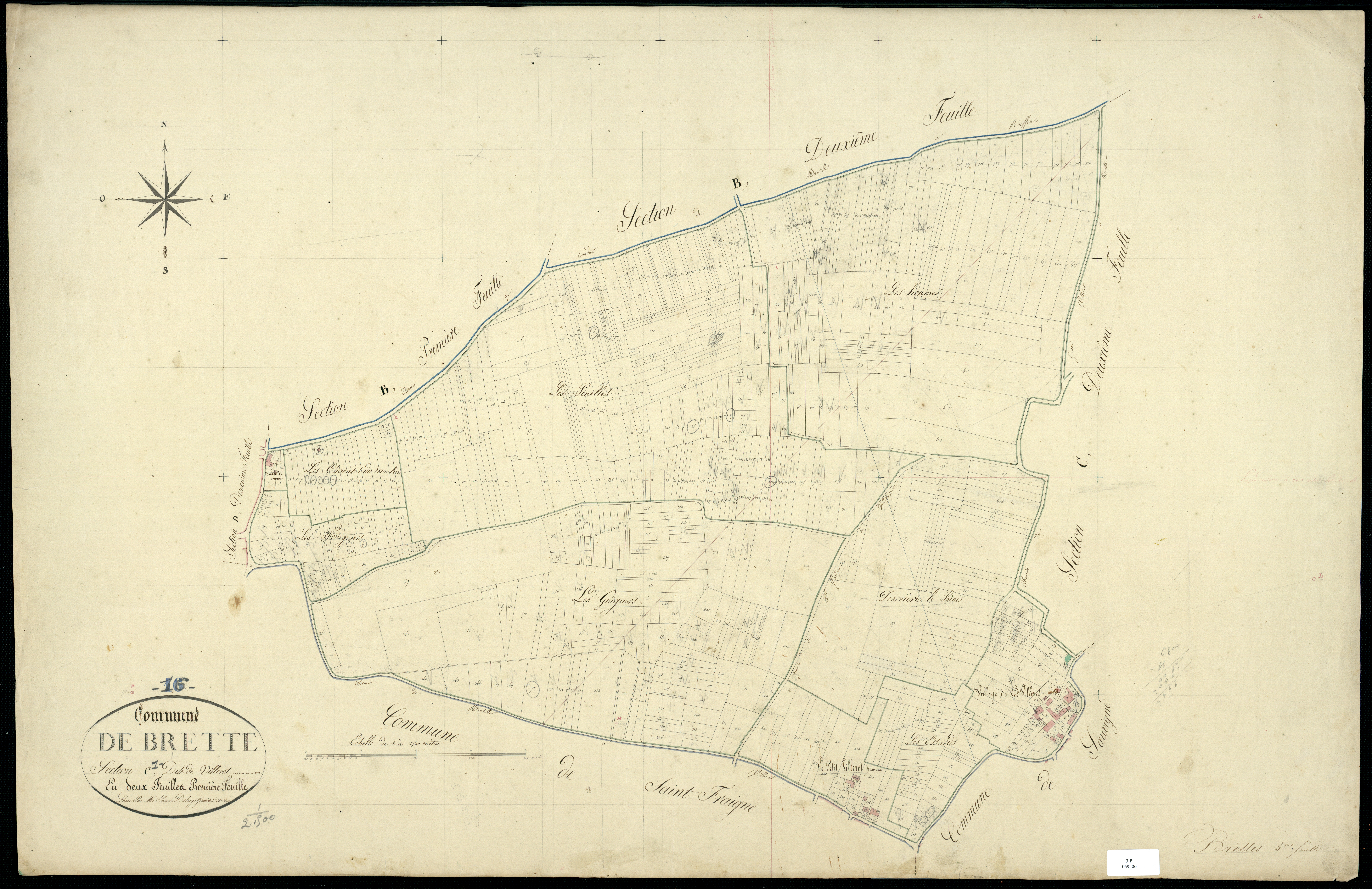 Brettes - 3 P 59/6 - Section C dite de Villeret. Feuille 1.  | 1829