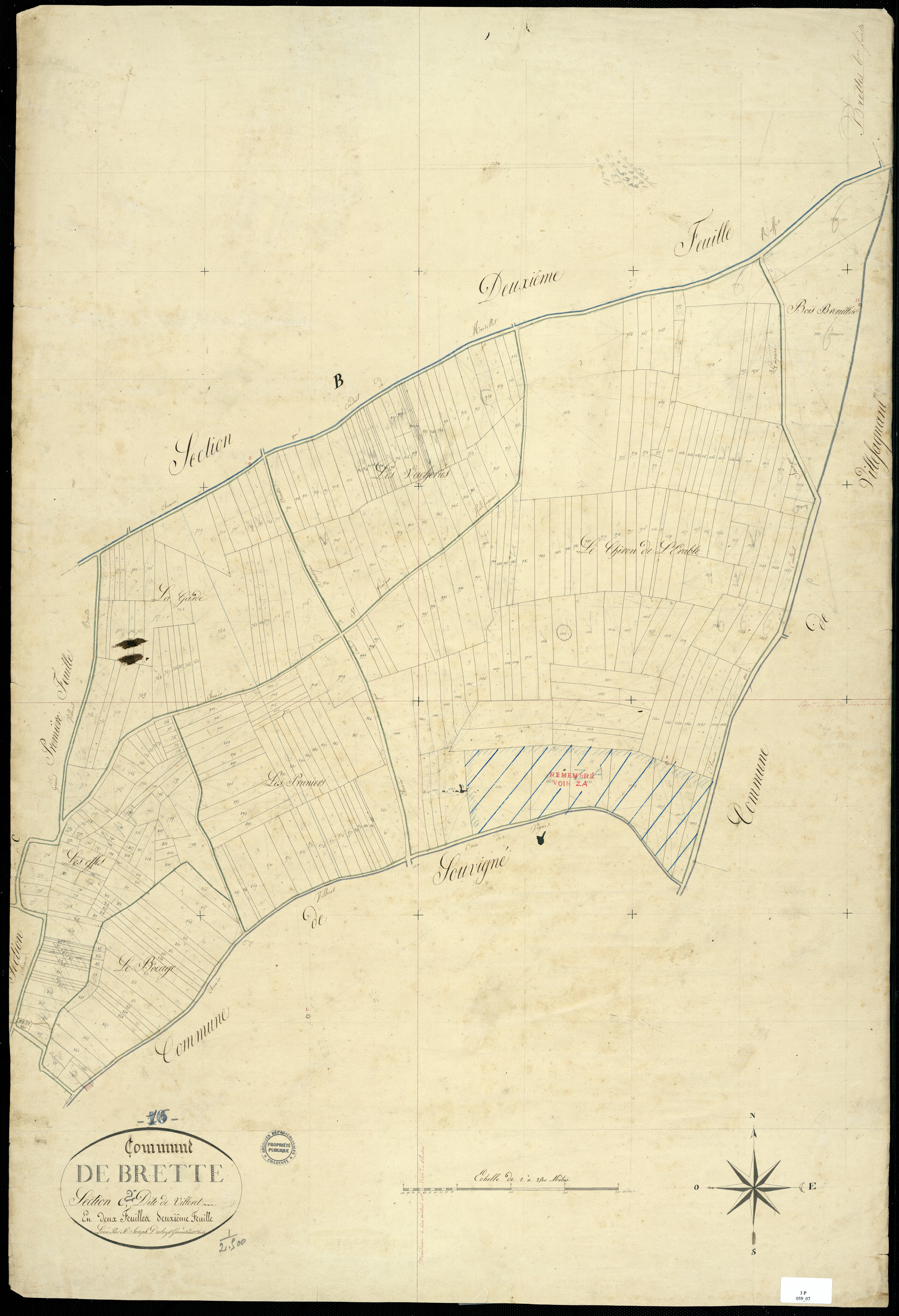 Brettes - 3 P 59/7 - Section C dite de Villeret. Feuille 2.  | 1829