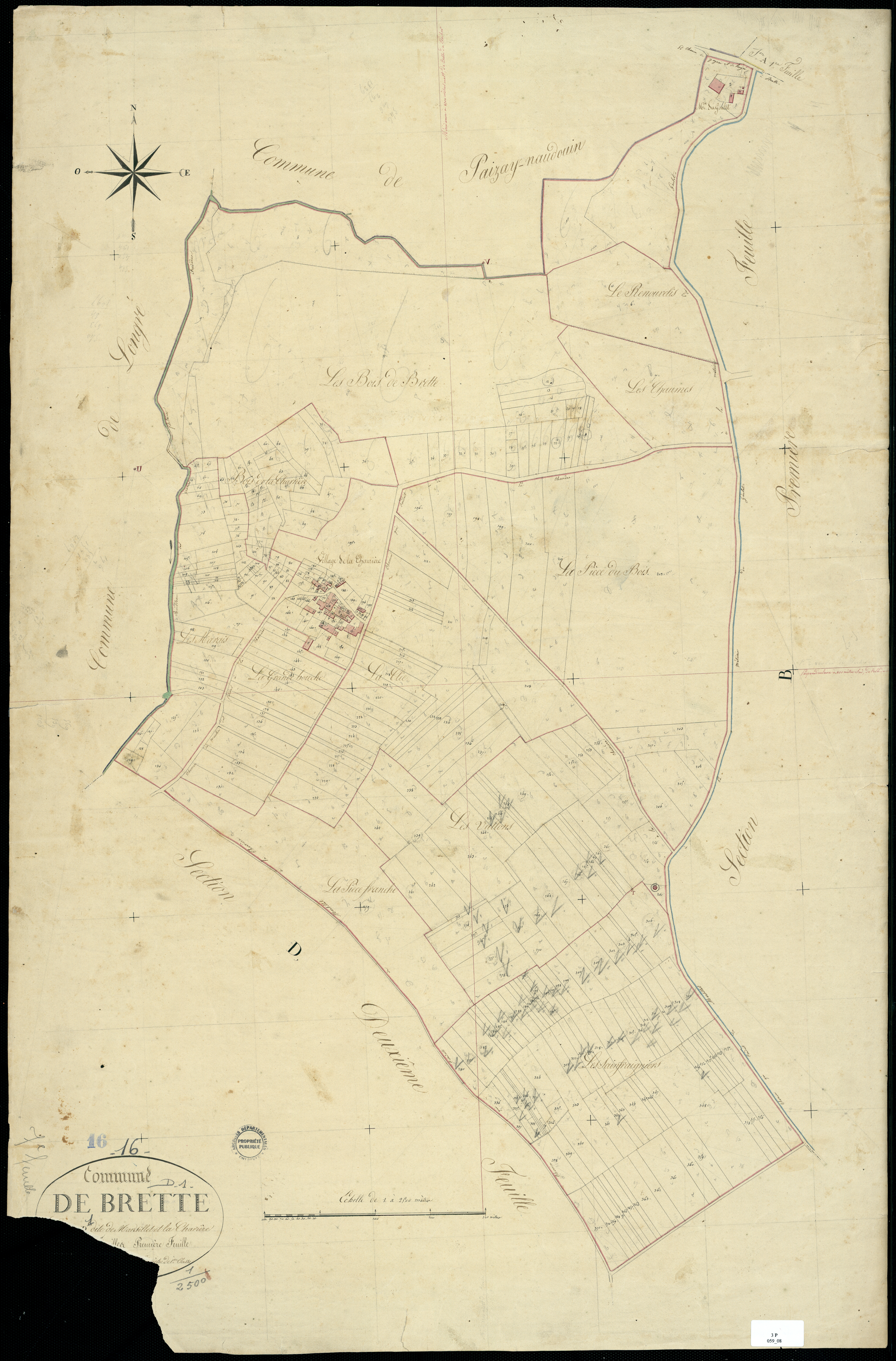 Brettes - 3 P 59/8 - Section D dite de Marsillet et la Charrière. Feuille 1.  | 1829