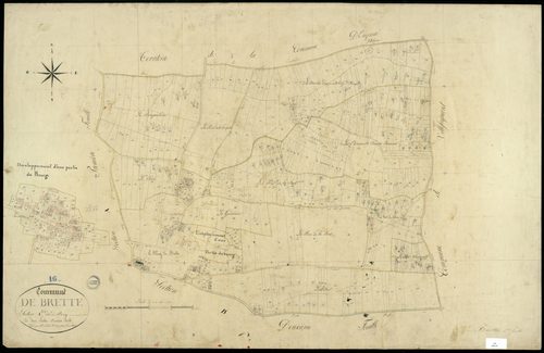 Brettes - 3 P 59/3 - Section A dite du Bourg, développement d'une partie du Bourg. Feuille 2.  | 1829