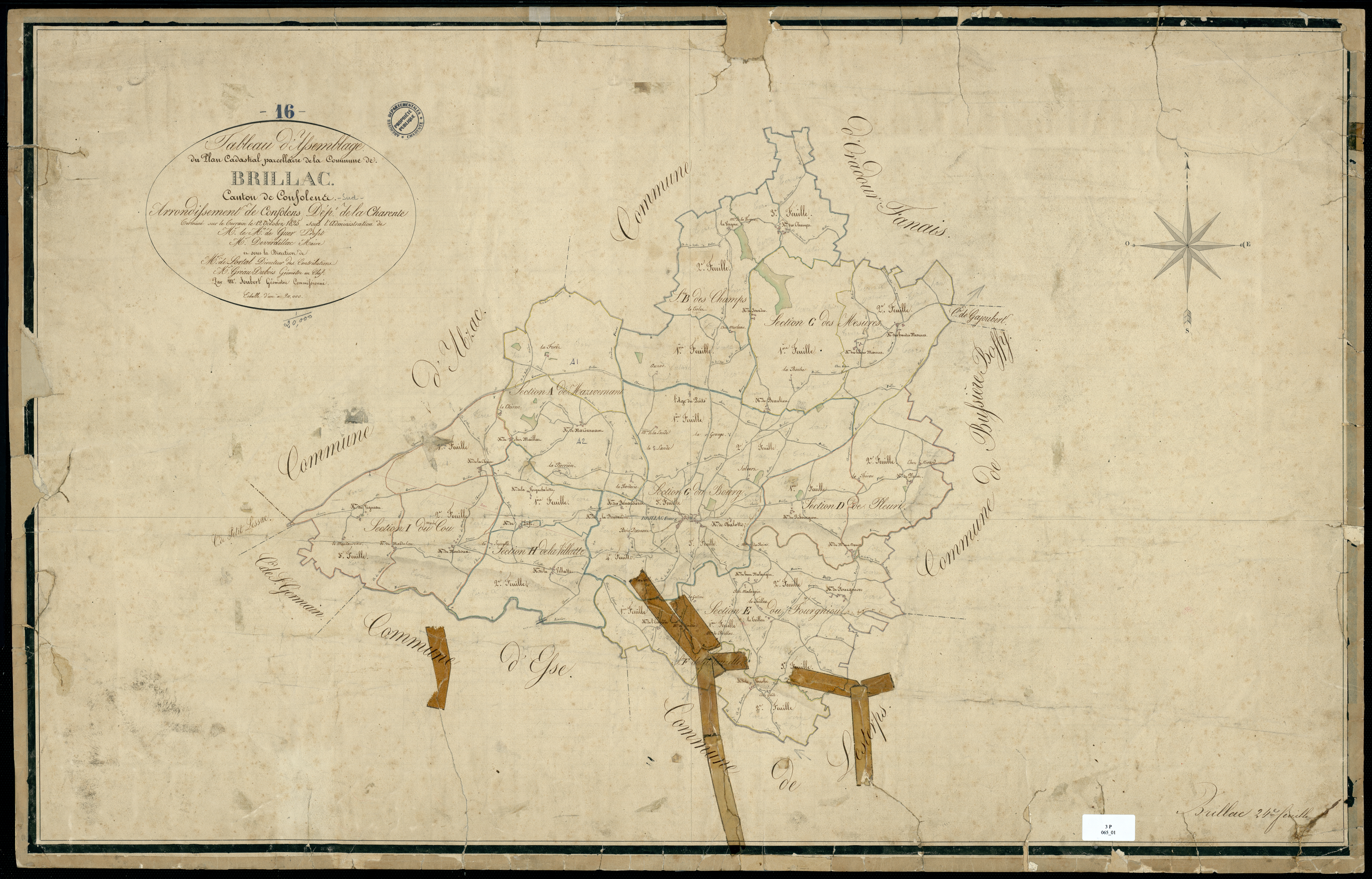 Brillac - 3 P 65/1 - Tableau d'assemblage.  | 1825