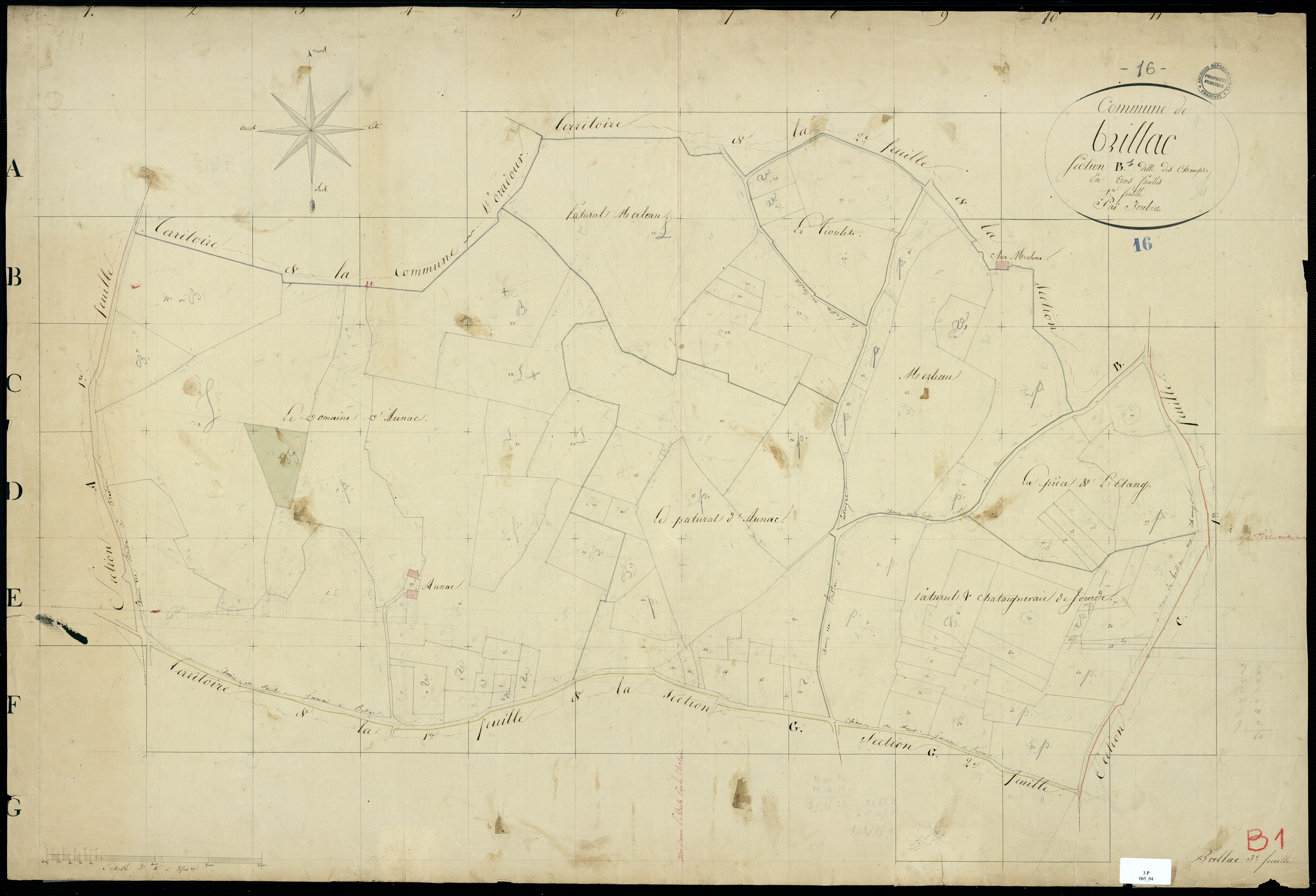 Brillac - 3 P 65/4 - Section B dite des Champs. Feuille 1.  | 1825