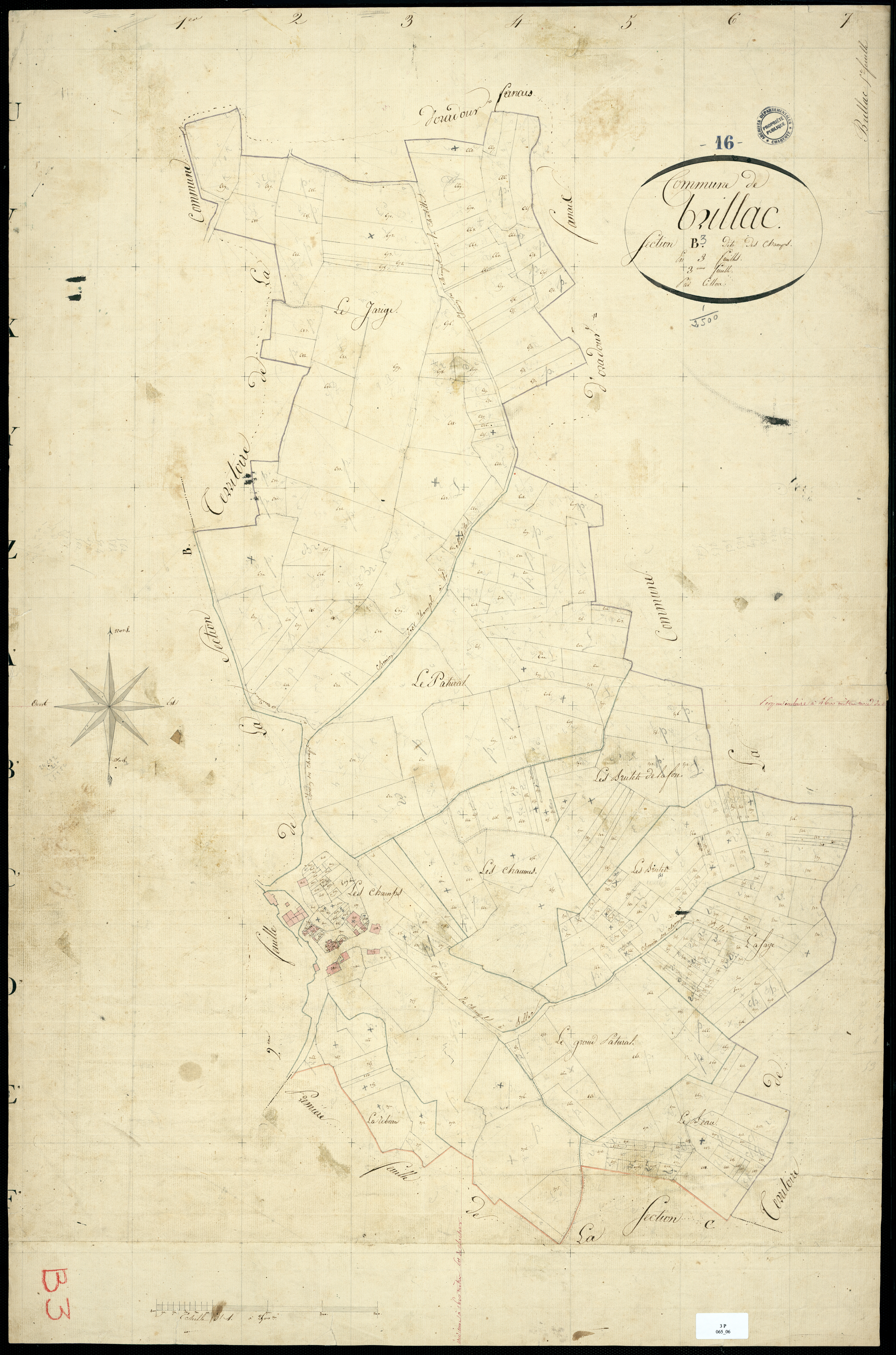 Brillac - 3 P 65/6 - Section B dite des Champs. Feuille 3.  | 1825