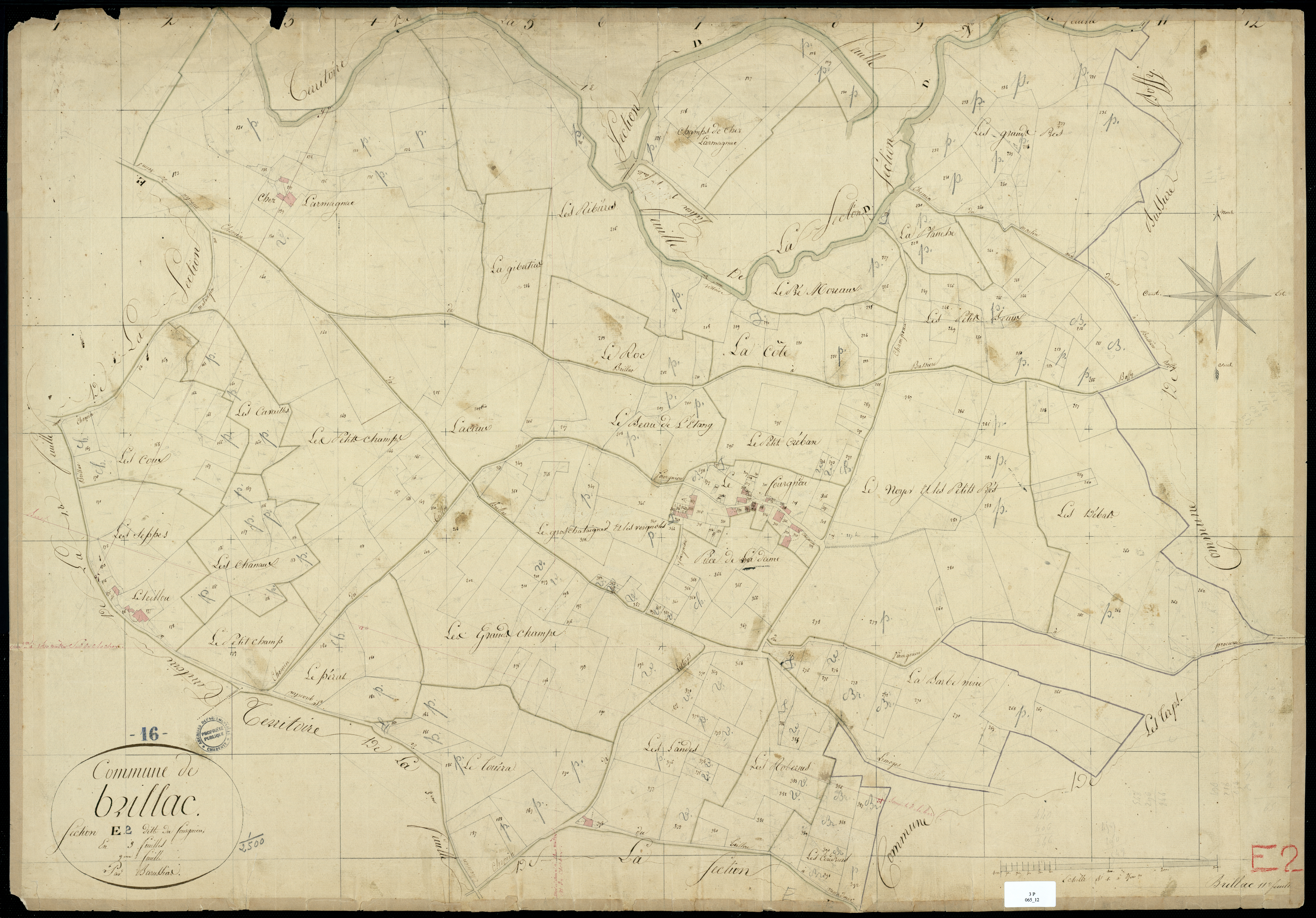 Brillac - 3 P 65/12 - Section E dite du Fourgniou. Feuille 2.  | 1825