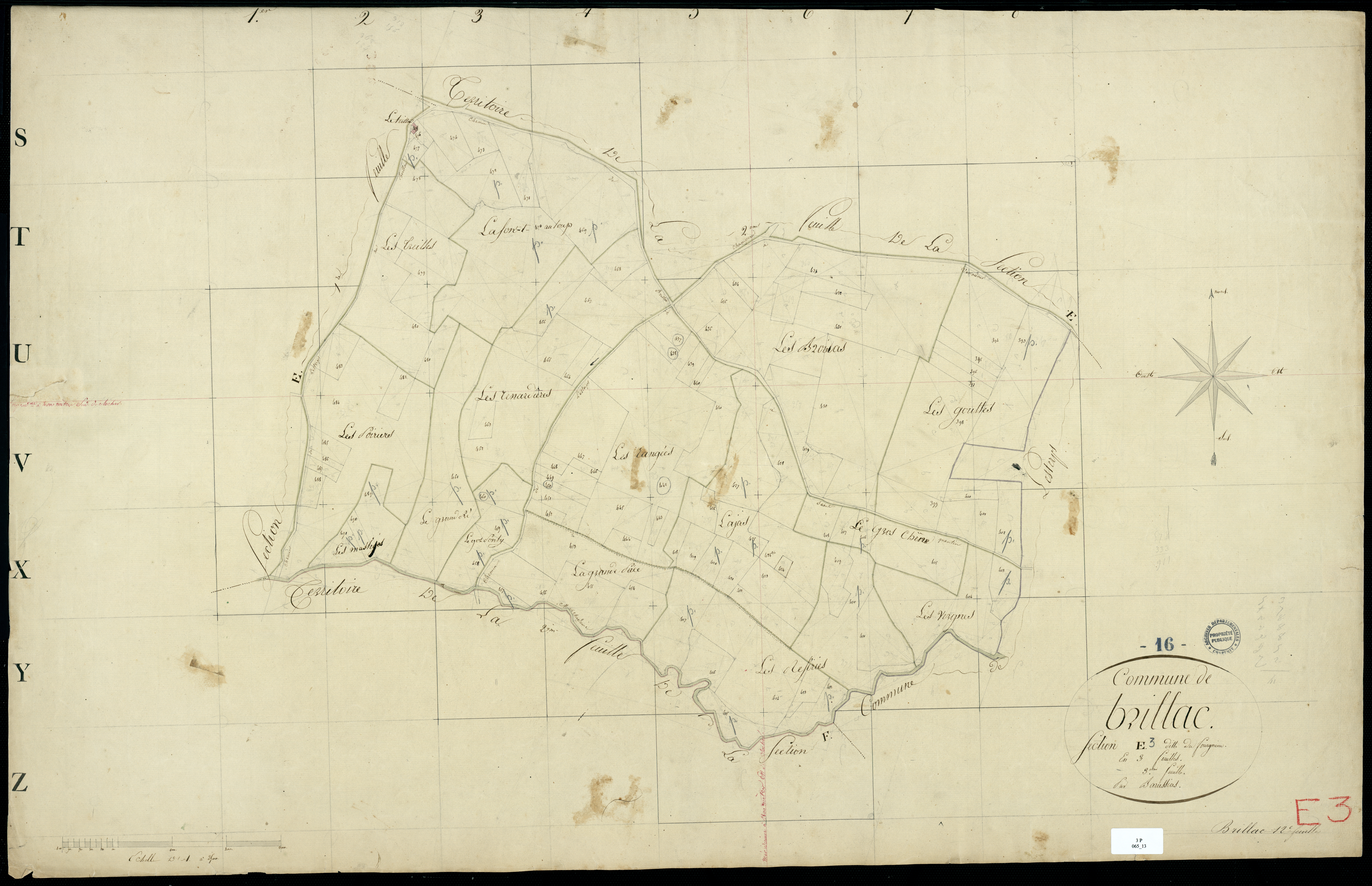 Brillac - 3 P 65/13 - Section E dite du Fourgniou. Feuille 3.  | 1825