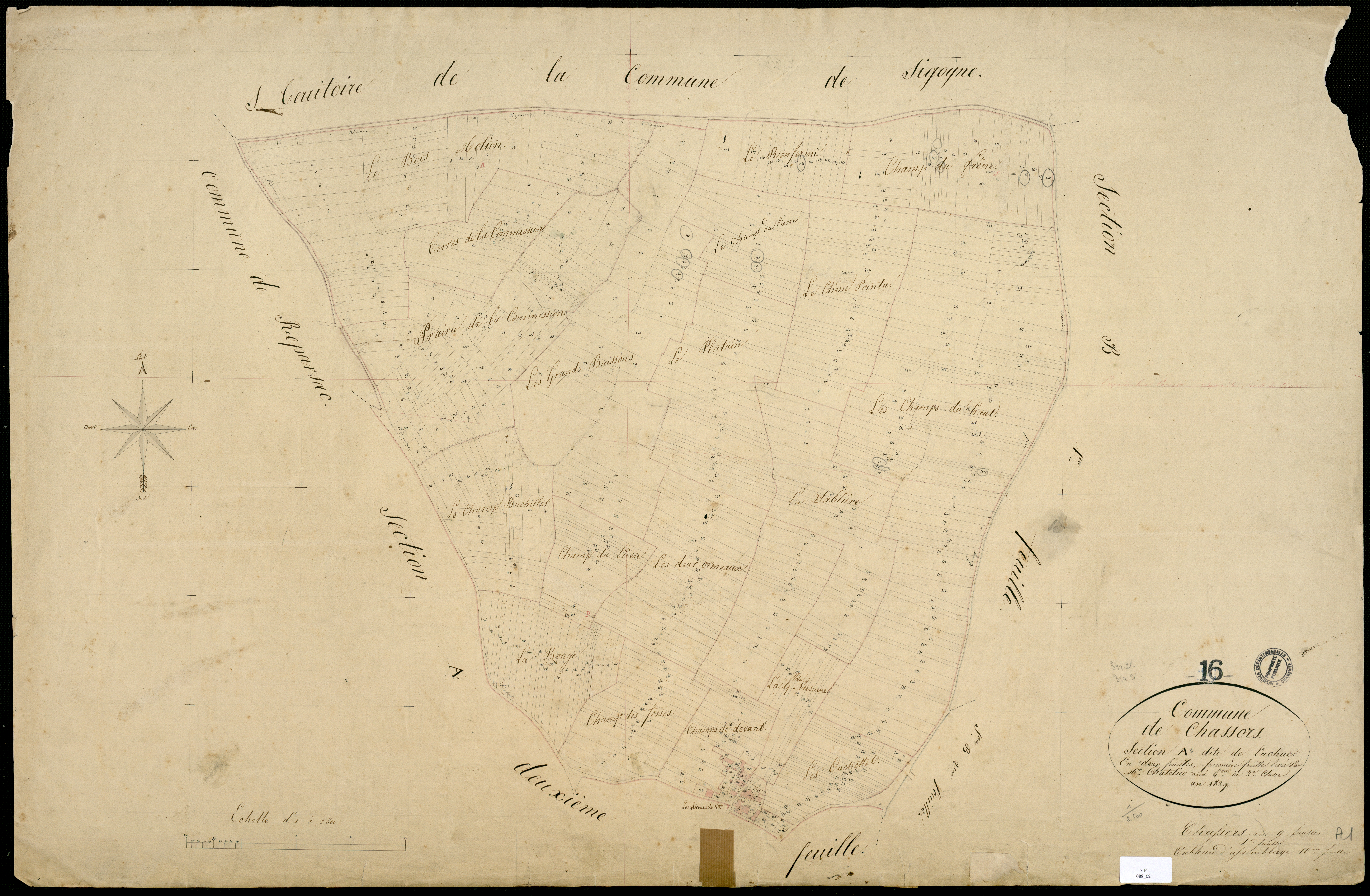 Chassors - 3 P 88/2 - Section A dite de Luchac. Feuille 1.  | 1829