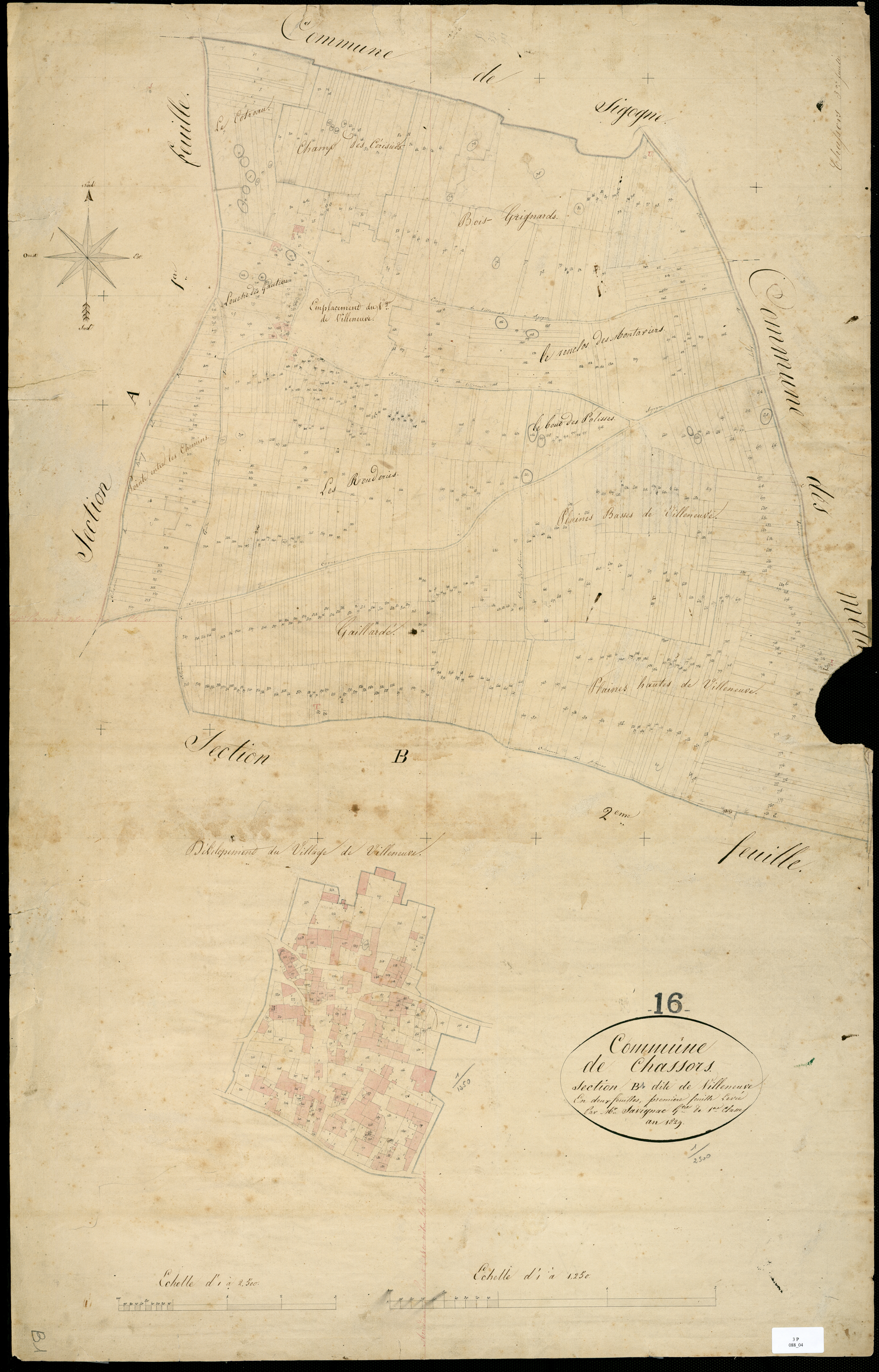 Chassors - 3 P 88/4 - Section B dite de Villeneuve. Feuille 1.  | 1829