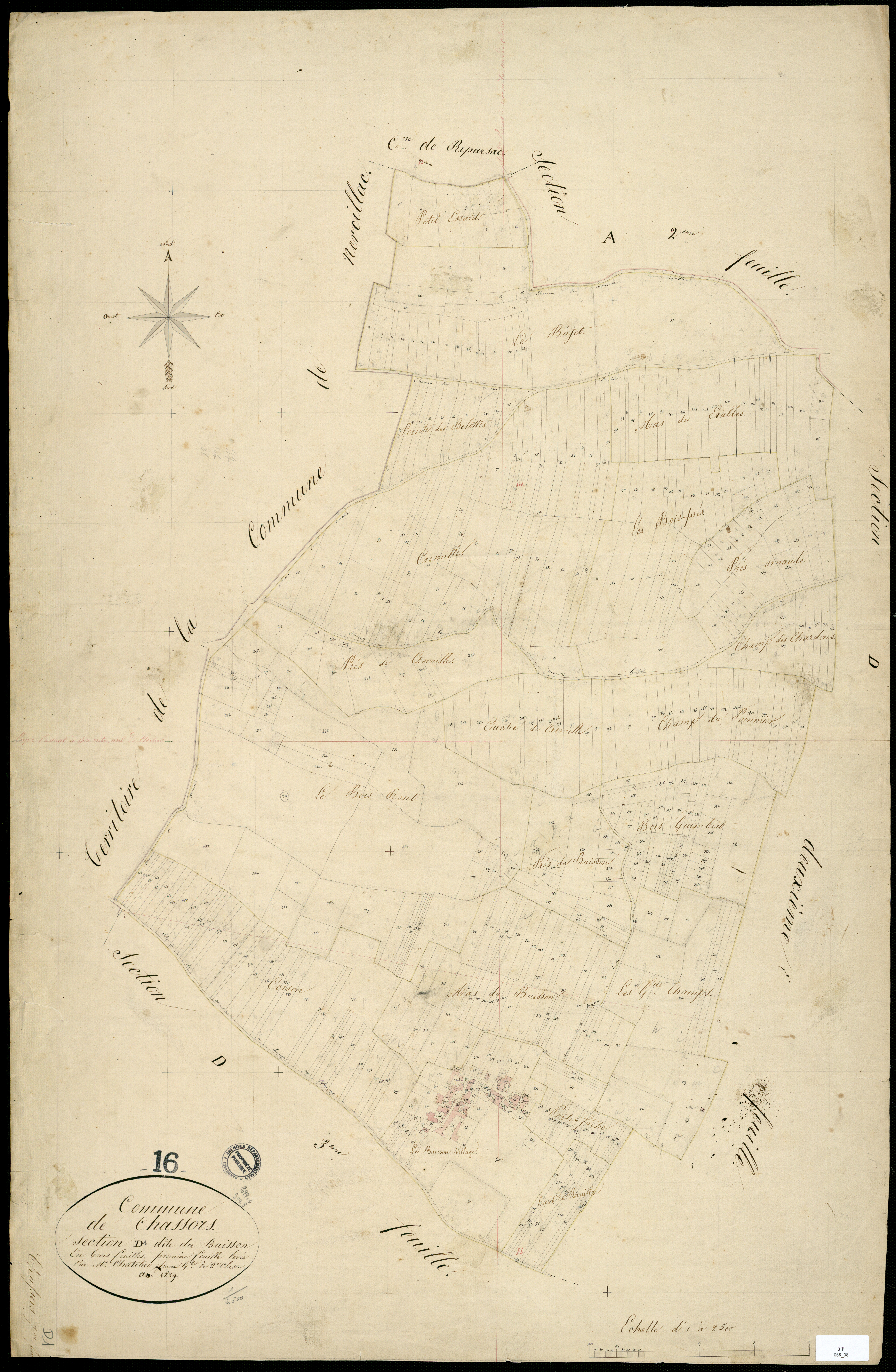 Chassors - 3 P 88/8 - Section D dite du Buisson. Feuille 1.  | 1829