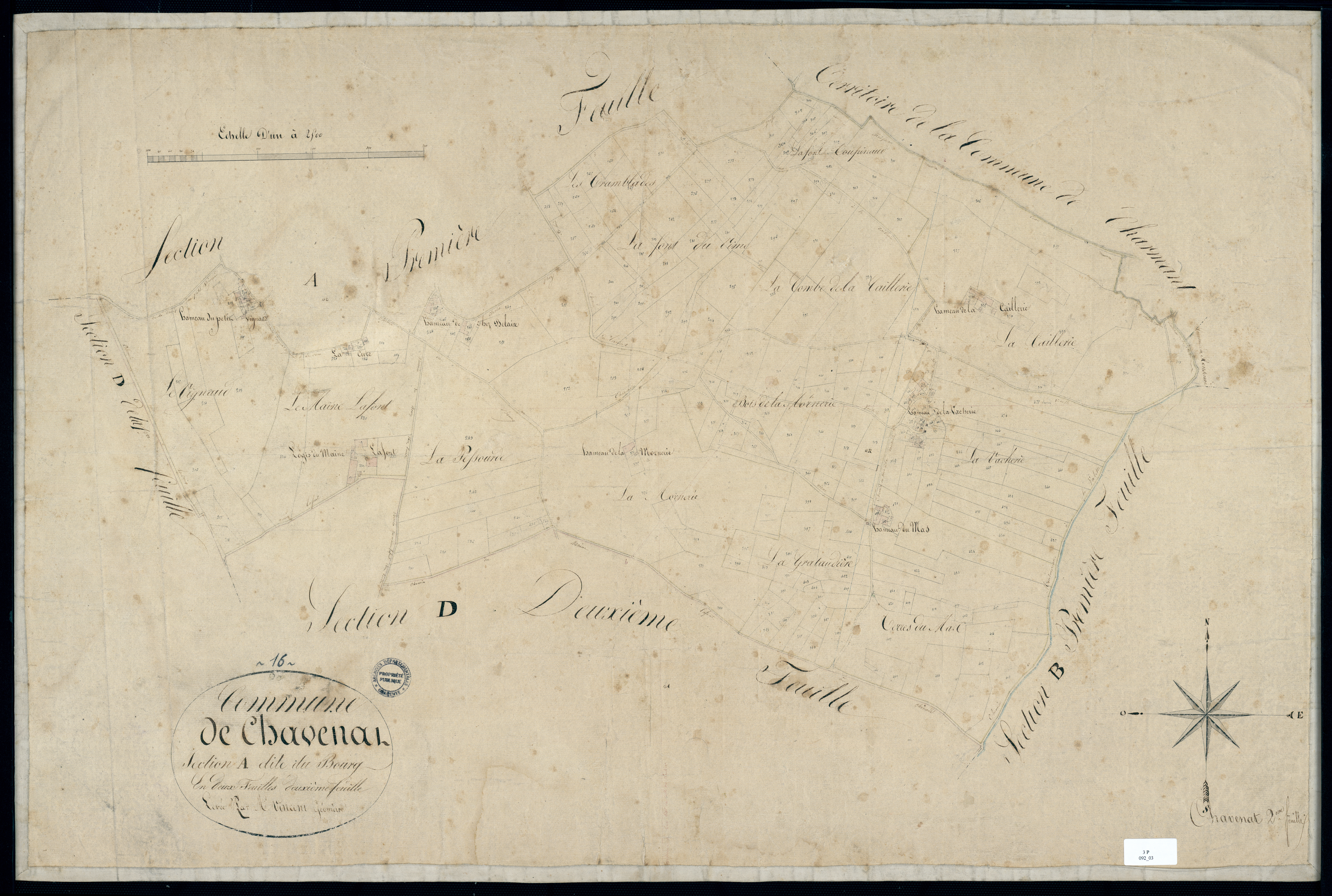 Chavenat - 3 P 92/3 - Section A dite du Bourg. Feuille 2.  | 1828