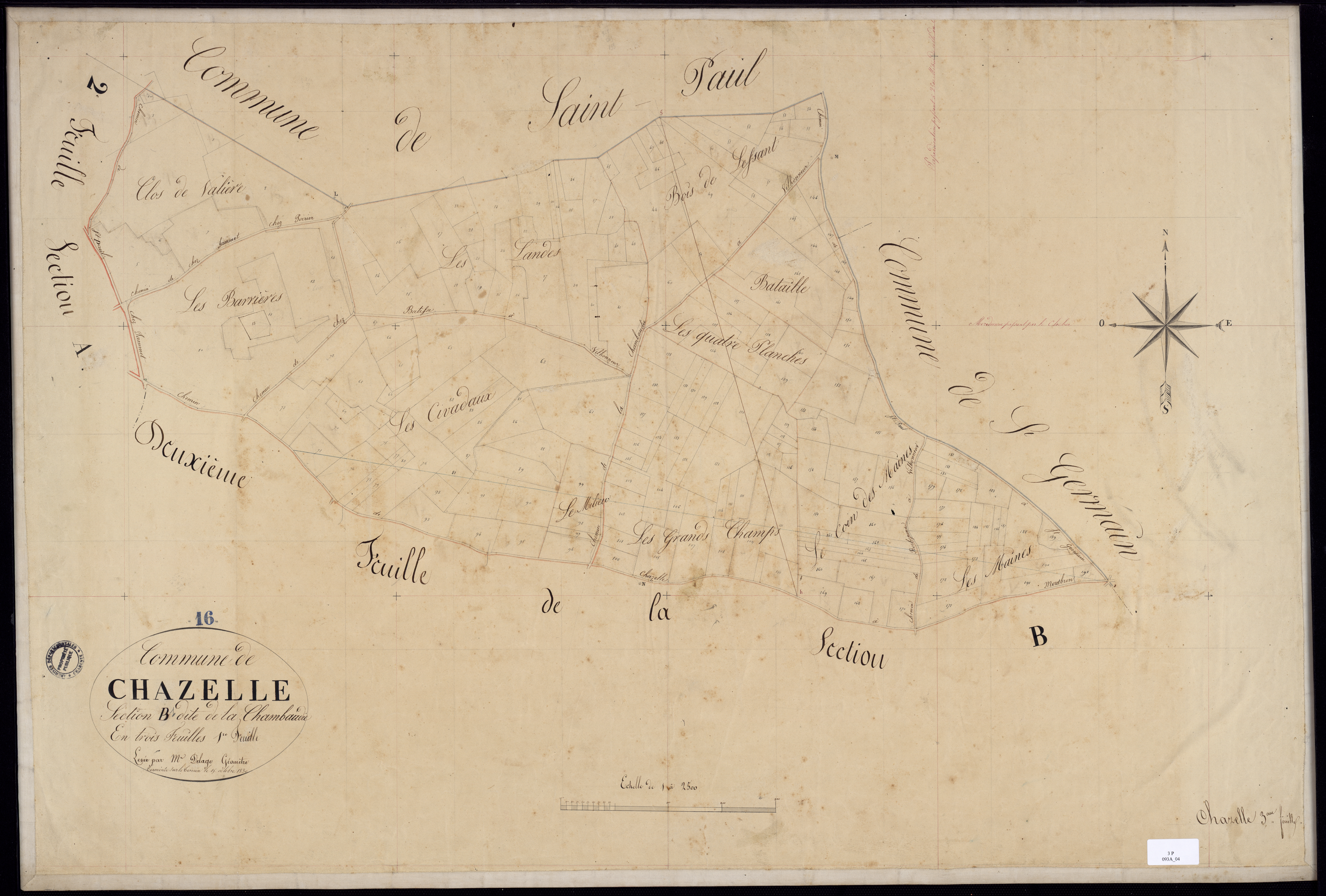 Chazelles - 3 P 93A/4 - Section B dite de la Chambaudie. Feuille 1.  | 1830