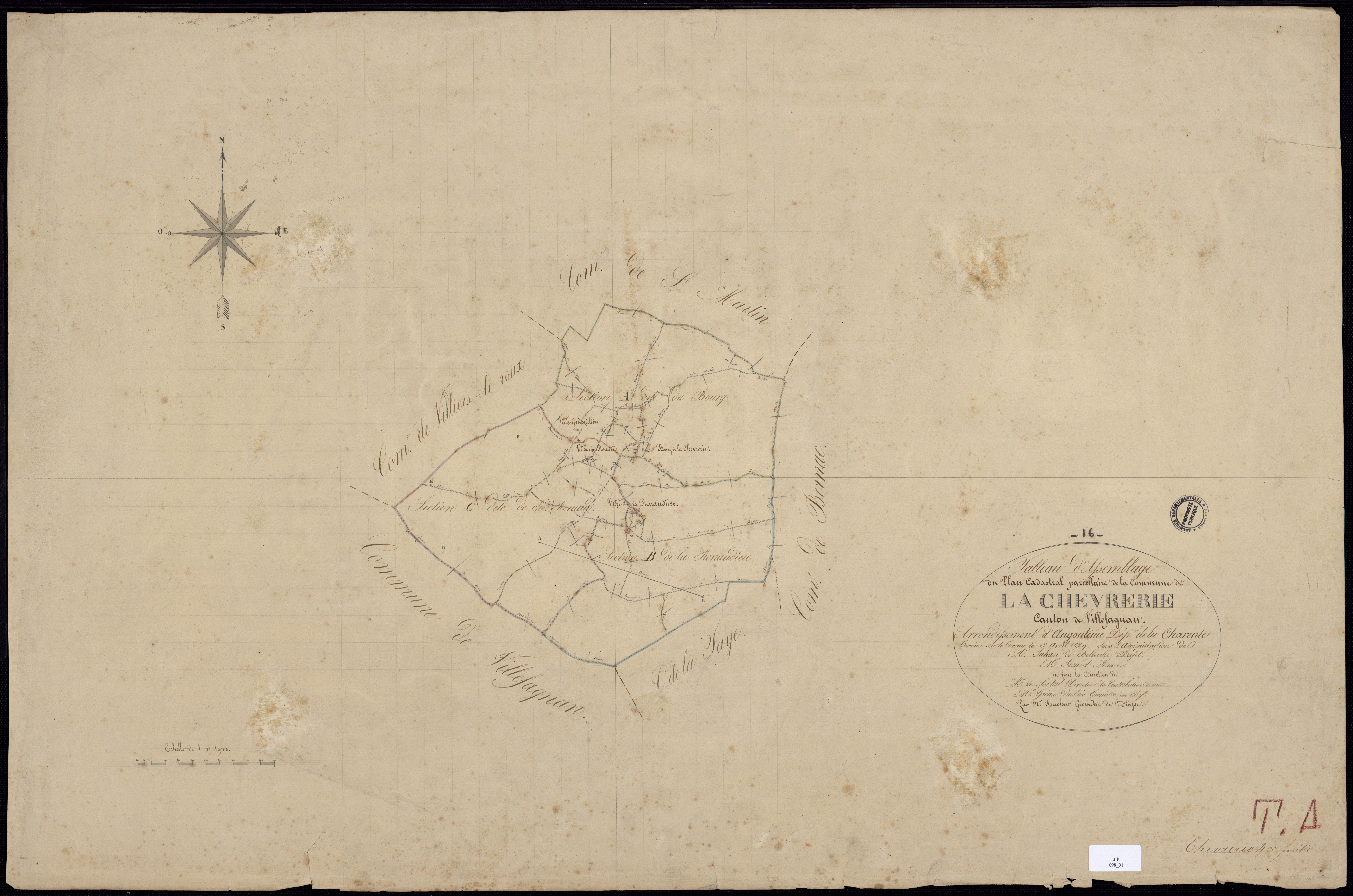 La Chèvrerie - 3 P 98/1 - Tableau d'assemblage.  | 1829