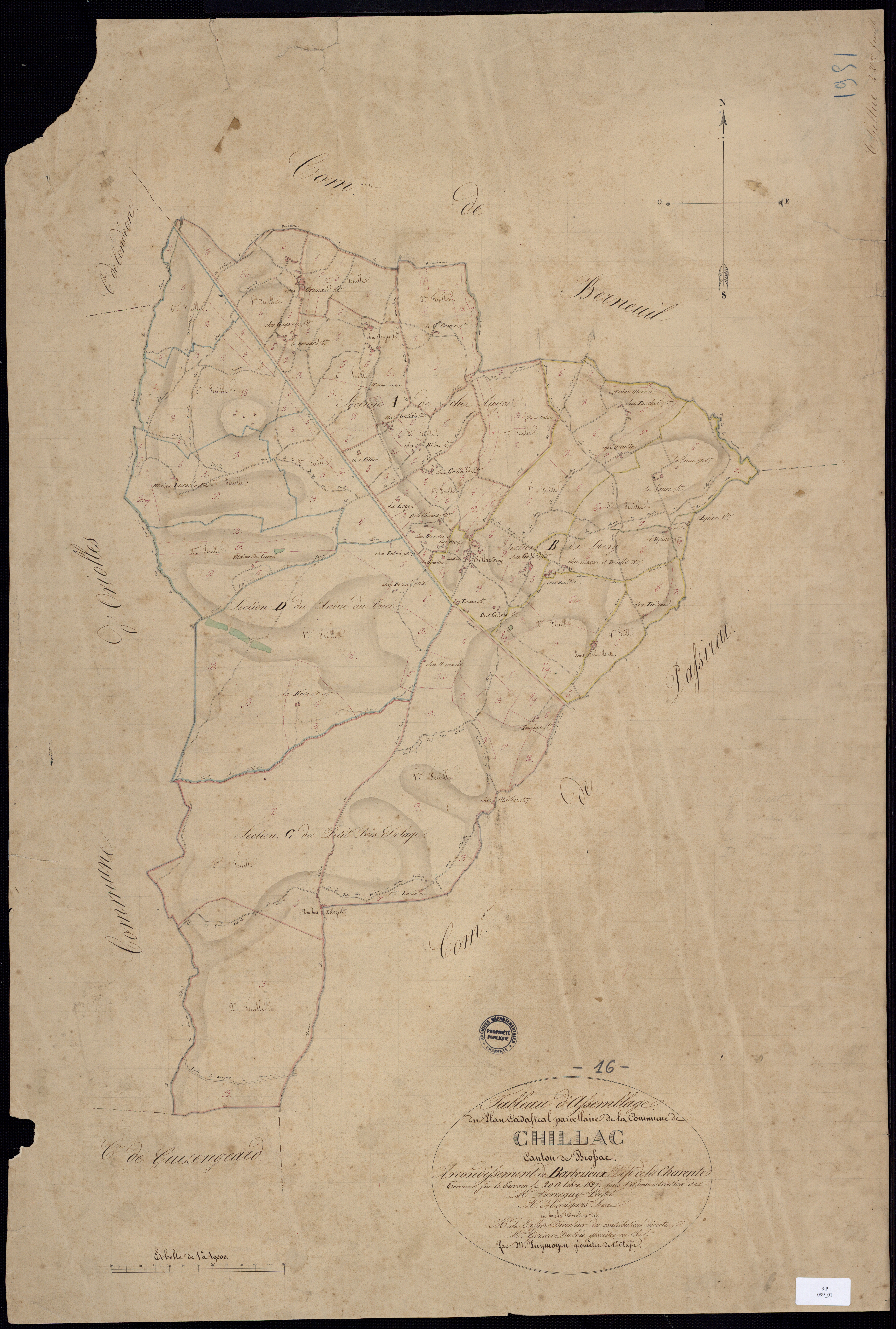 Chillac - 3 P 99/1 - Tableau d'assemblage.  | 1837