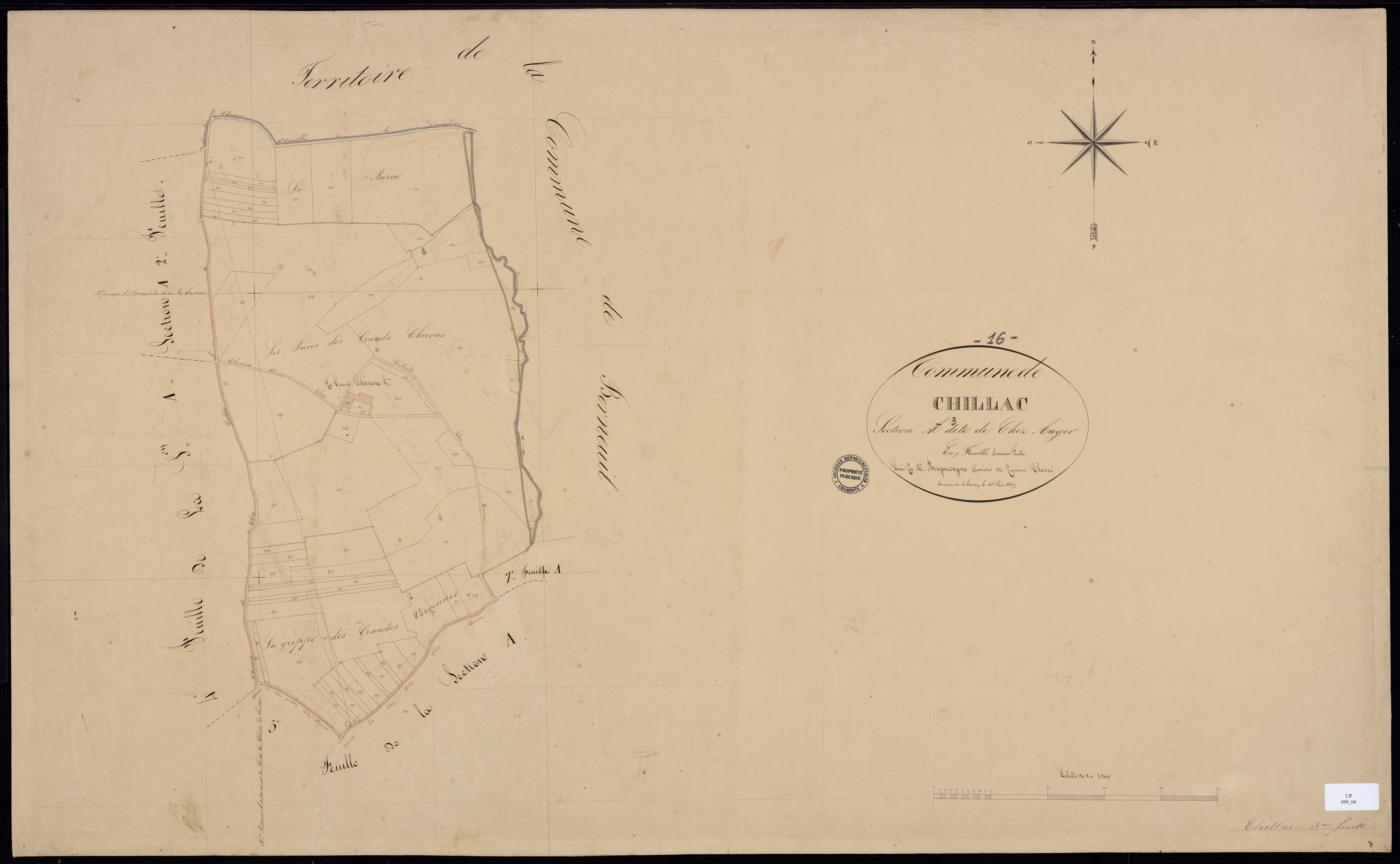Chillac - 3 P 99/4 - Section A dite de chez Auger. Feuille 3.  | 1837