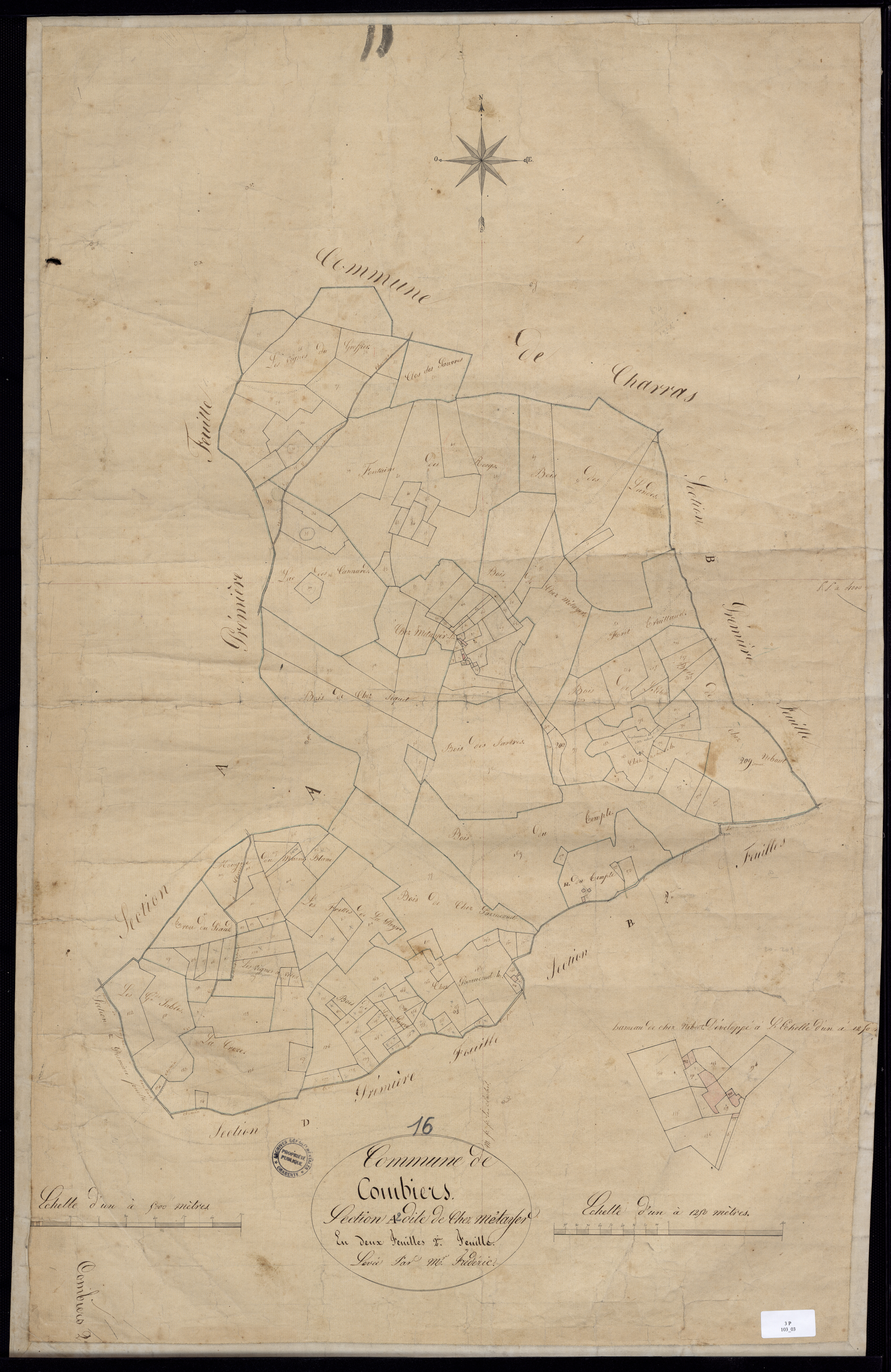 Combiers - 3 P 13/3 - Section A dite de chez Métayer. Feuille 2.  | 1826