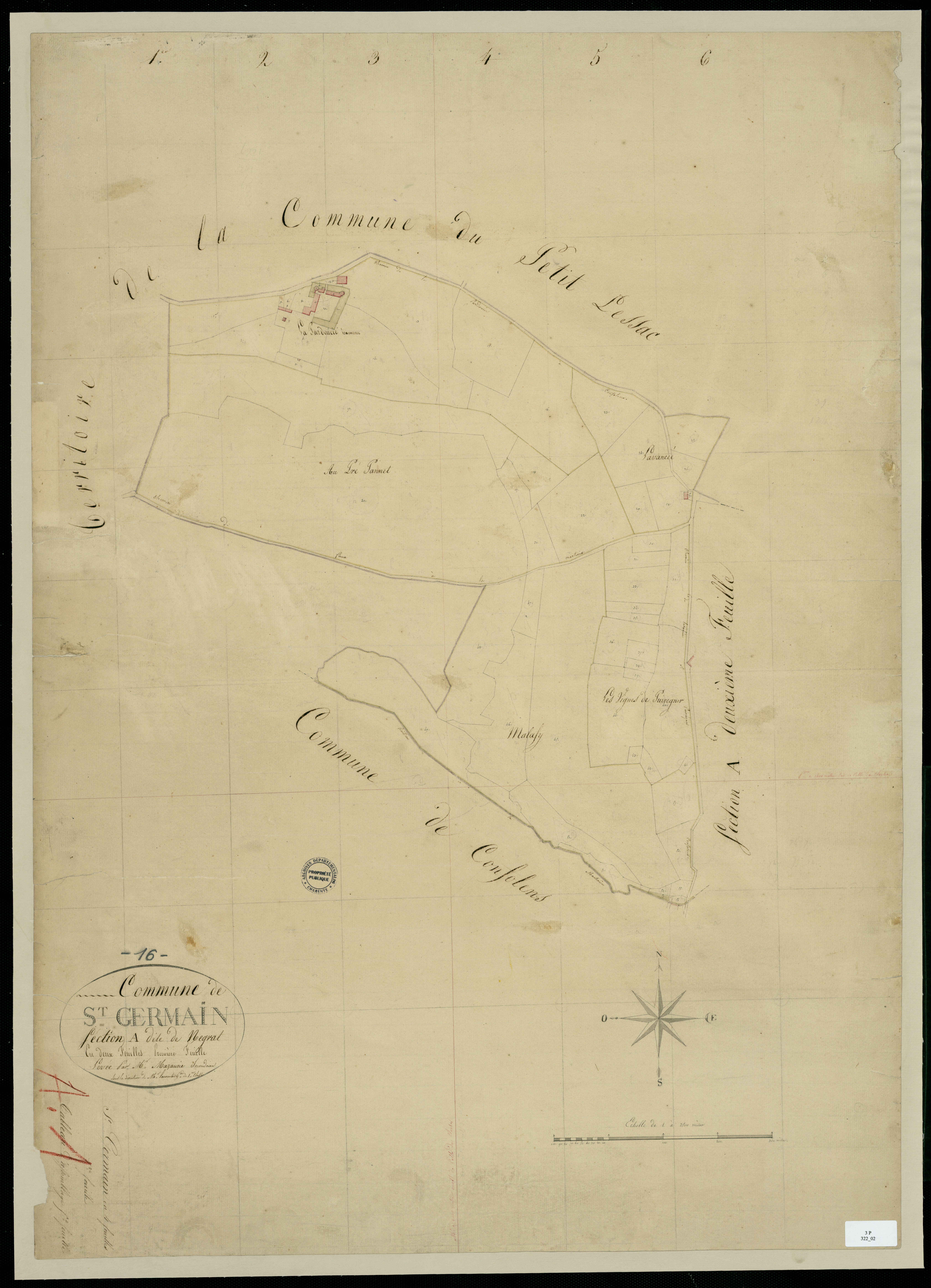 Confolens - 3 P 322/2 - Section A dite de Négrat. Feuille 1.  | 1825