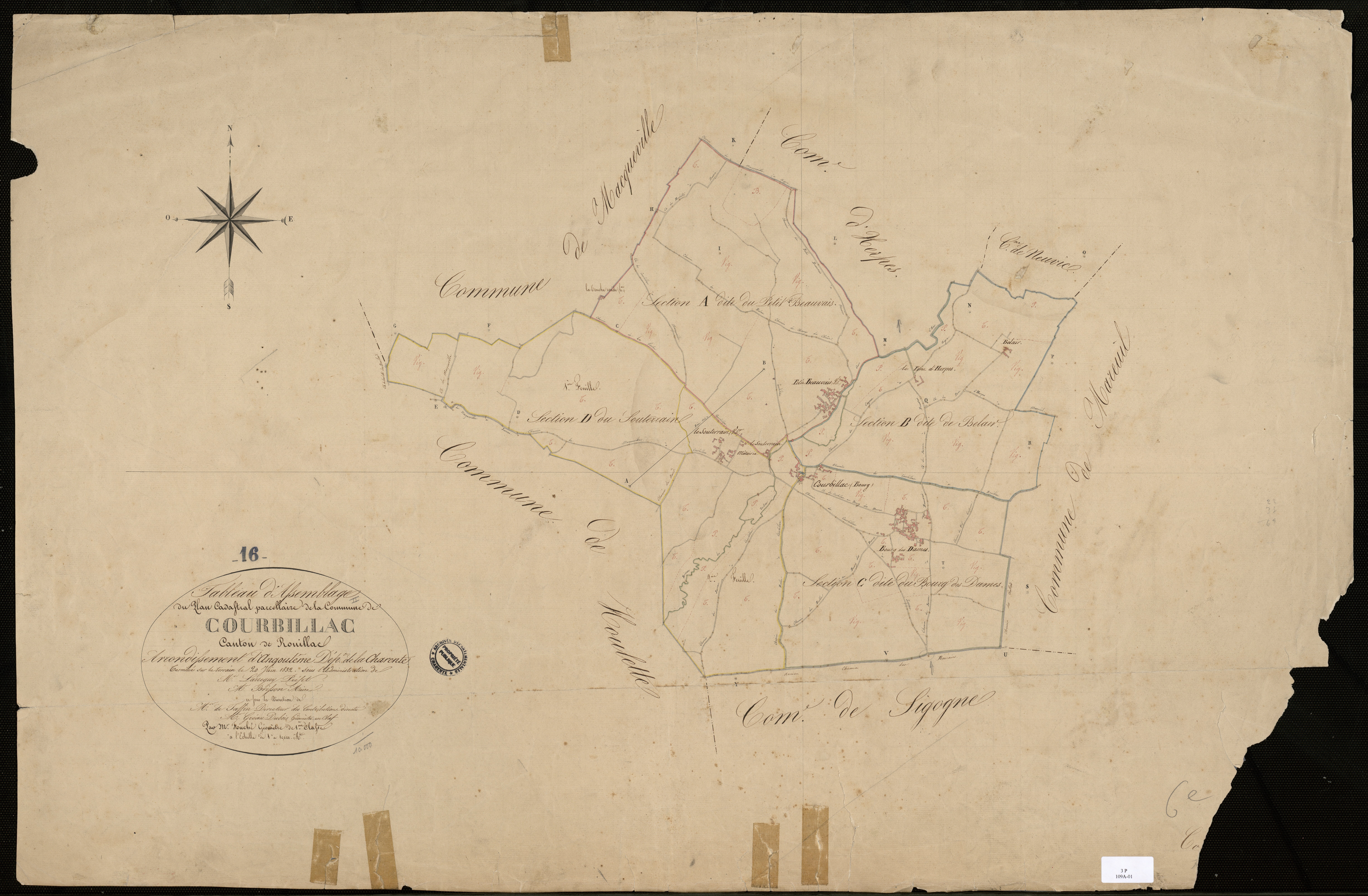 Courbillac - 3 P 19A/1 - Tableau d'assemblage.  | 1832