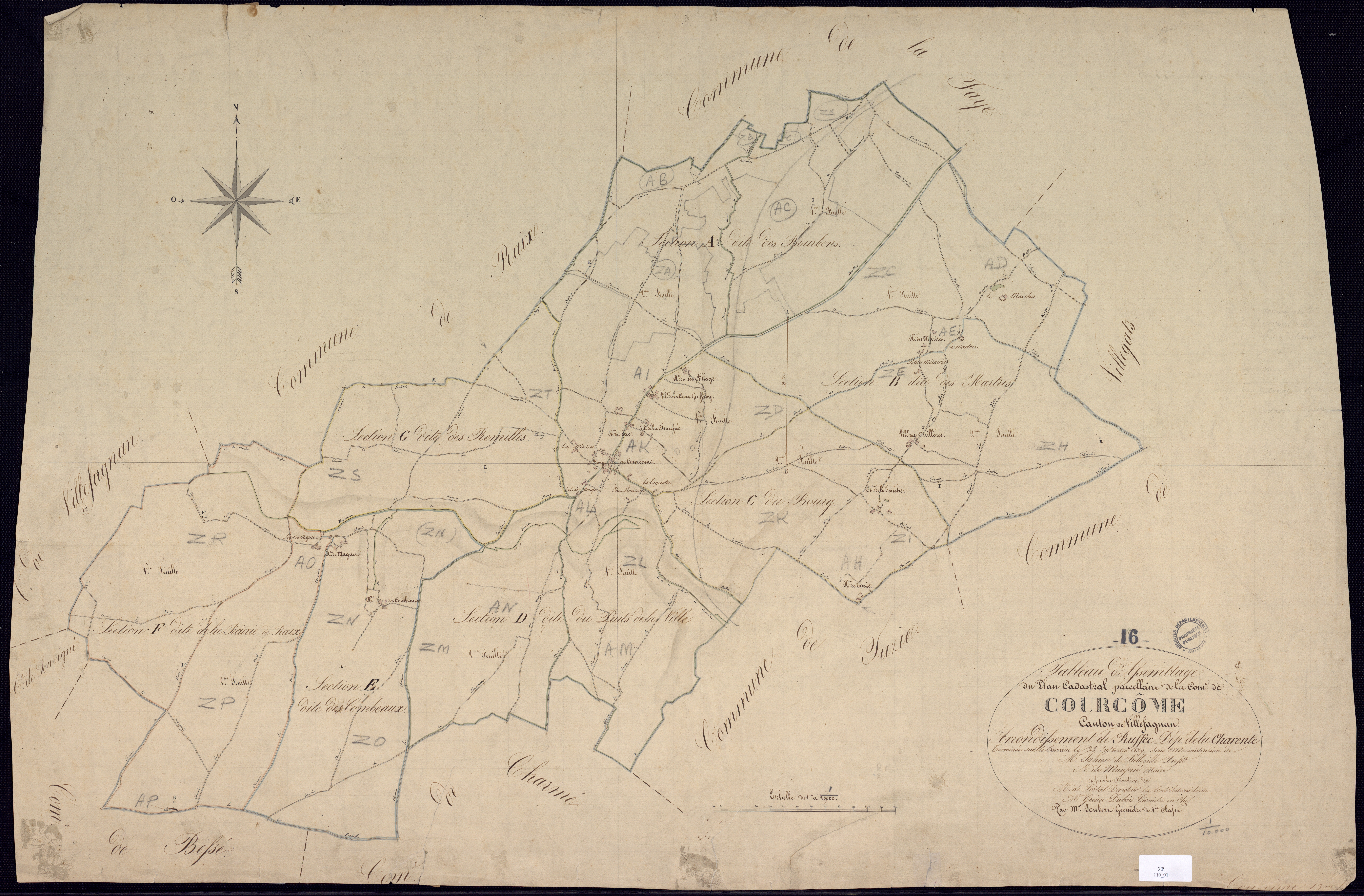 Courcôme - 3 P 110/1 - Tableau d'assemblage.  | 1829