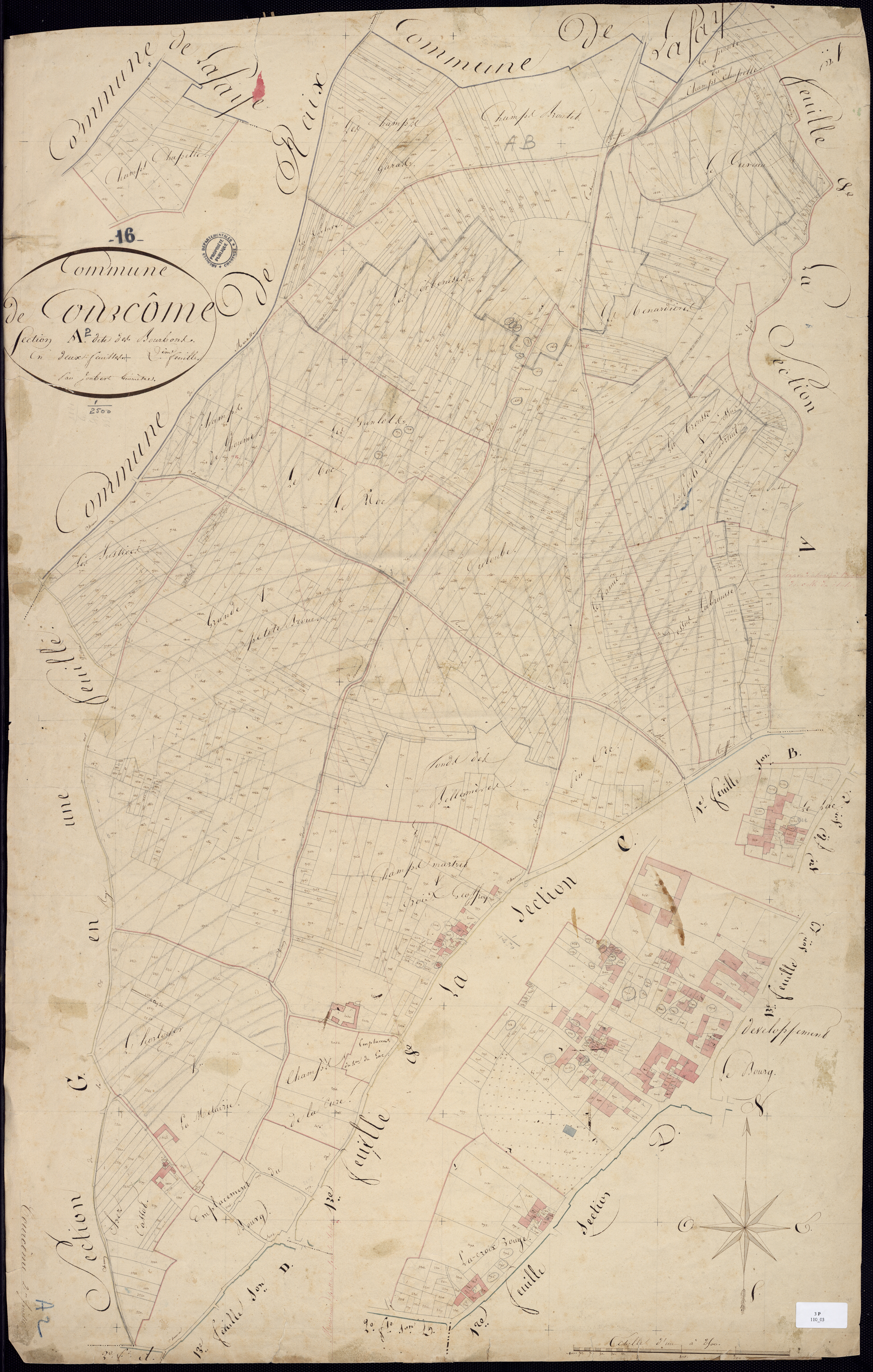 Courcôme - 3 P 110/3 - Section A dite des Bourbons, développements du bourg, du hameau du Lac, du Champs Chapelle et de la Croix-Rouge. Feuille 2. | 1829