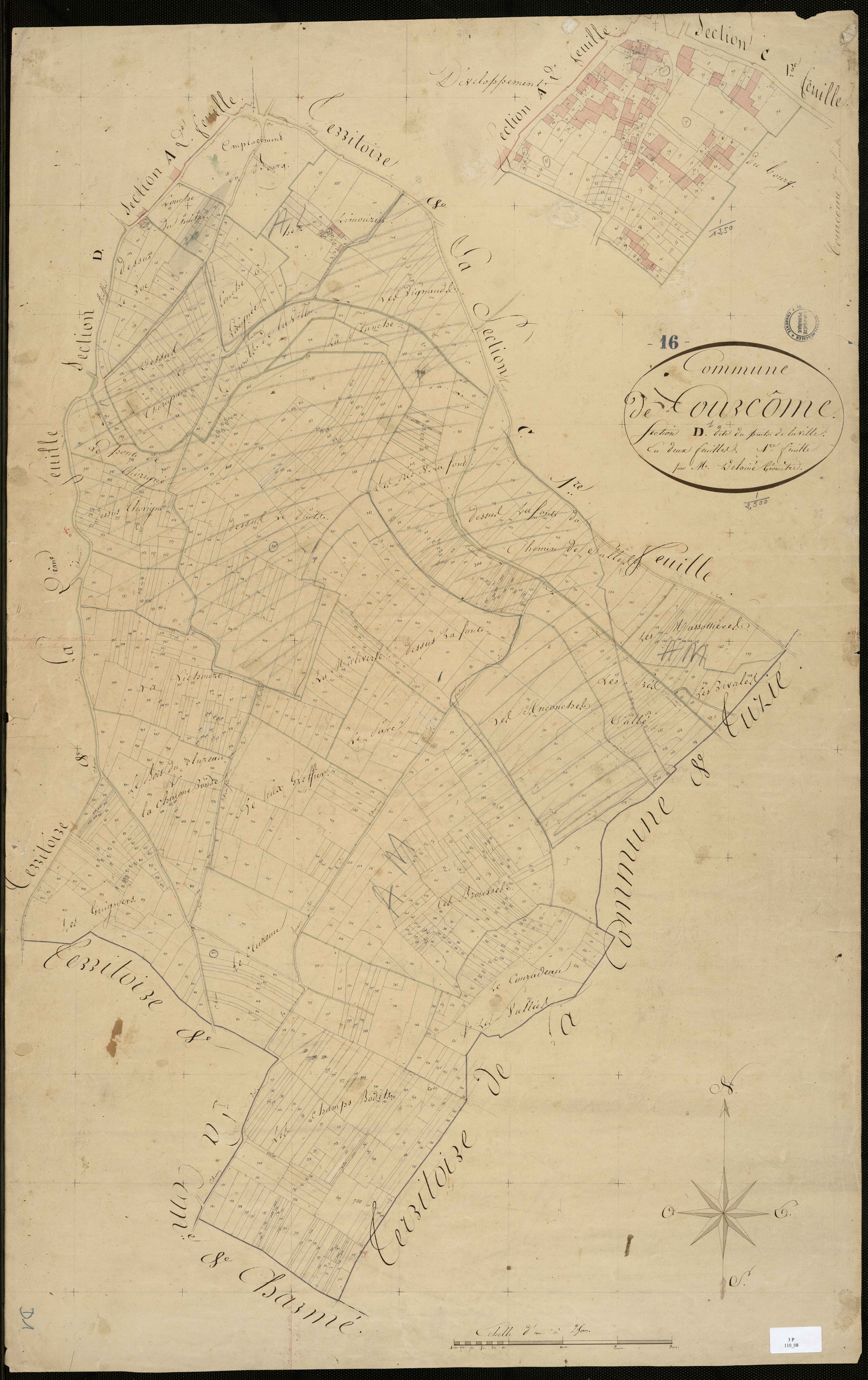 Courcôme - 3 P 110/8 - Section D dite du Puits de la Ville, développement du bourg. Feuille 1.  | 1829