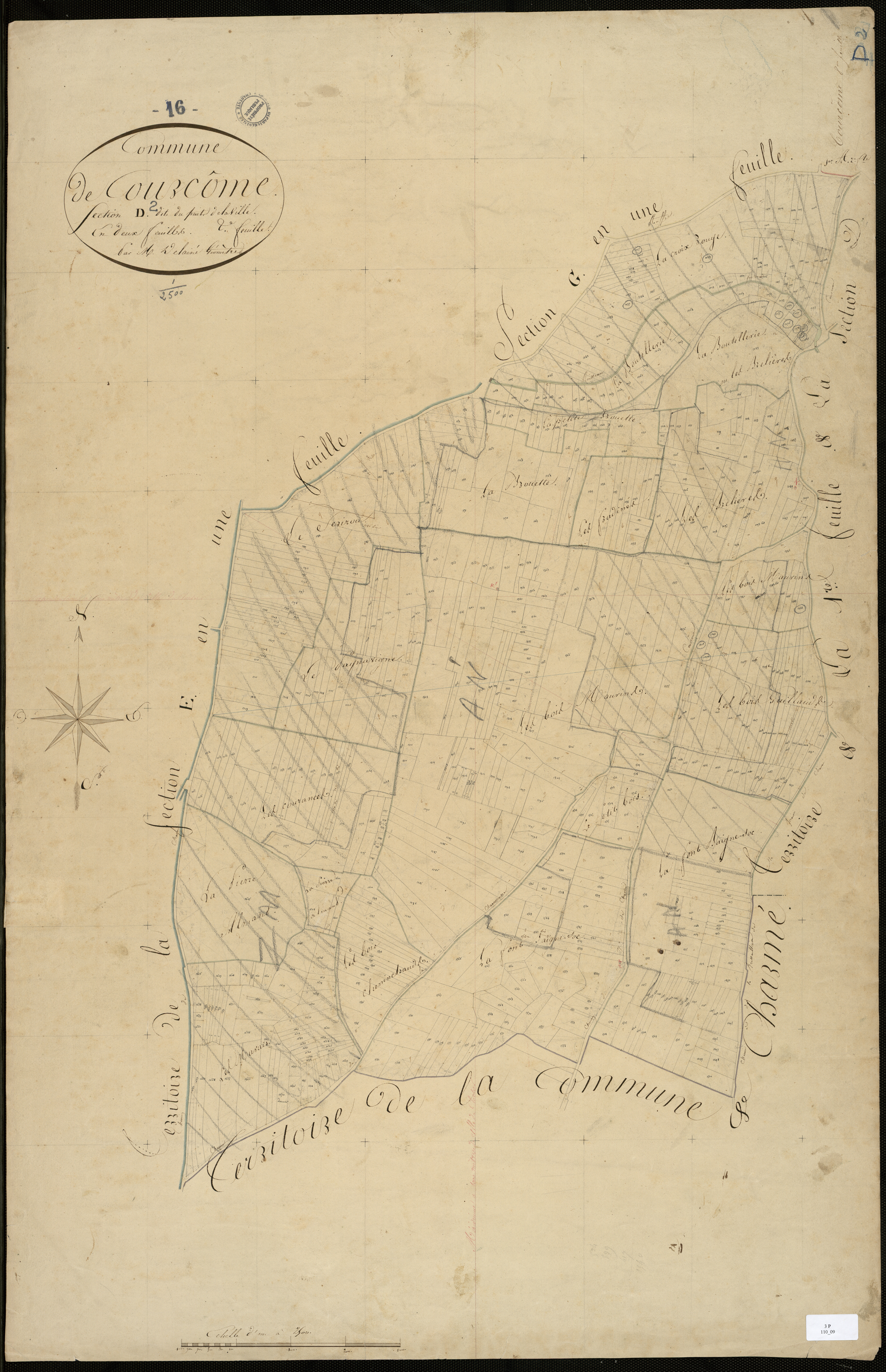 Courcôme - 3 P 110/9 - Section D dite du Puits de la Ville. Feuille 2. | 1829