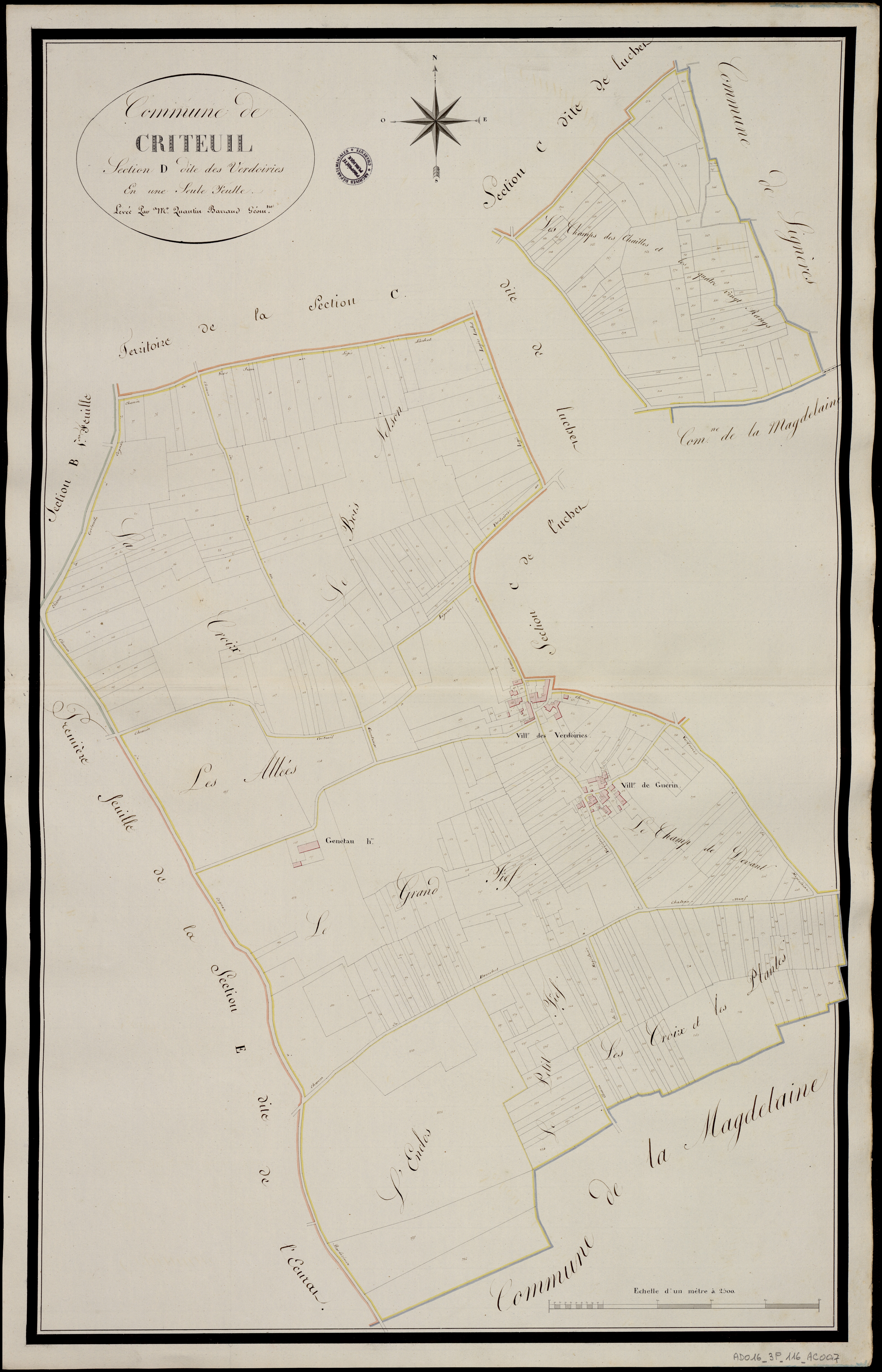 Criteuil-la-Magdeleine - 3 P 116/AC7 - Section D dite des Verdoiries  | 1818