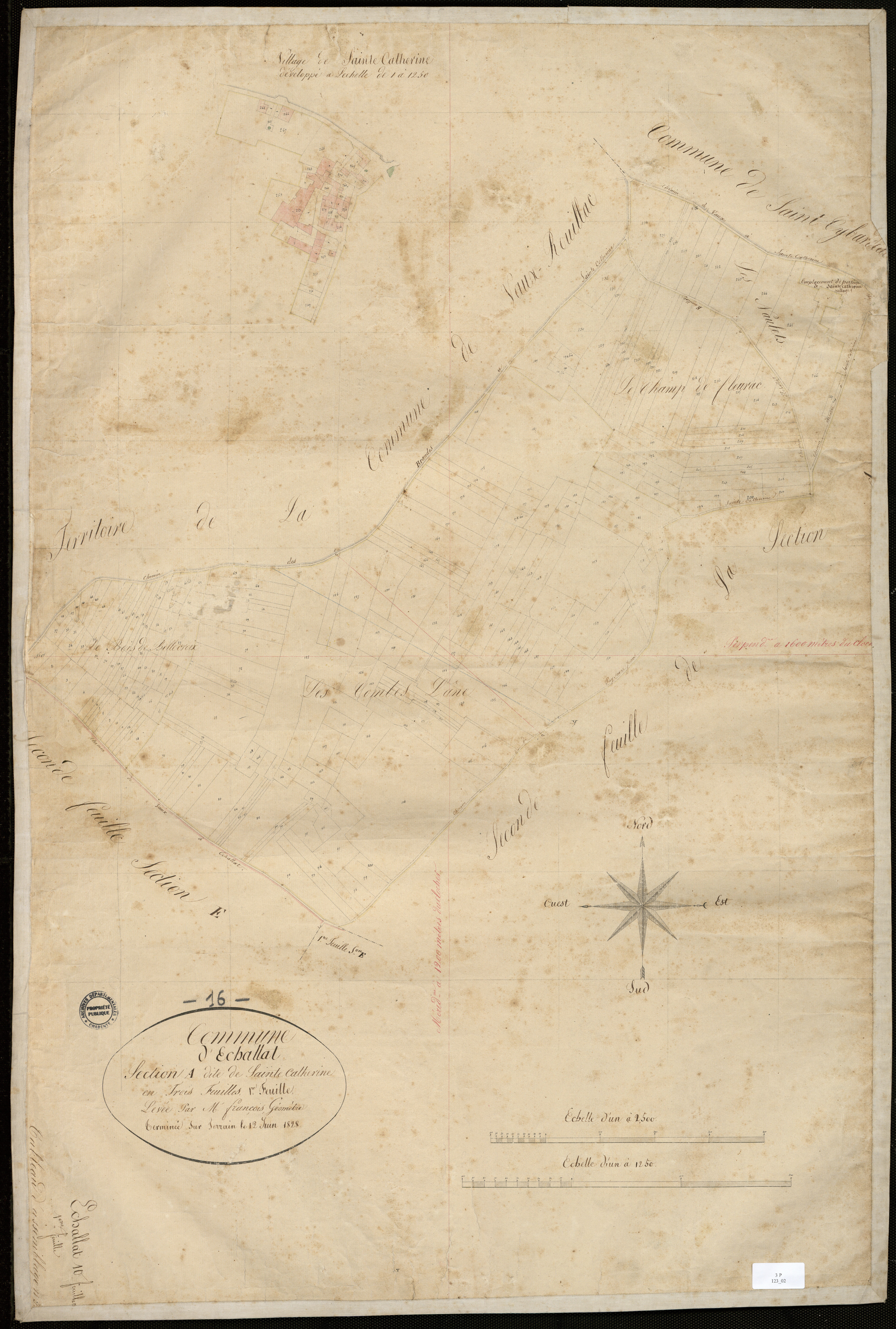 Échallat - 3 P 123/2 - Section A dite de Sainte-Catherine. Feuille 1.  | 1828