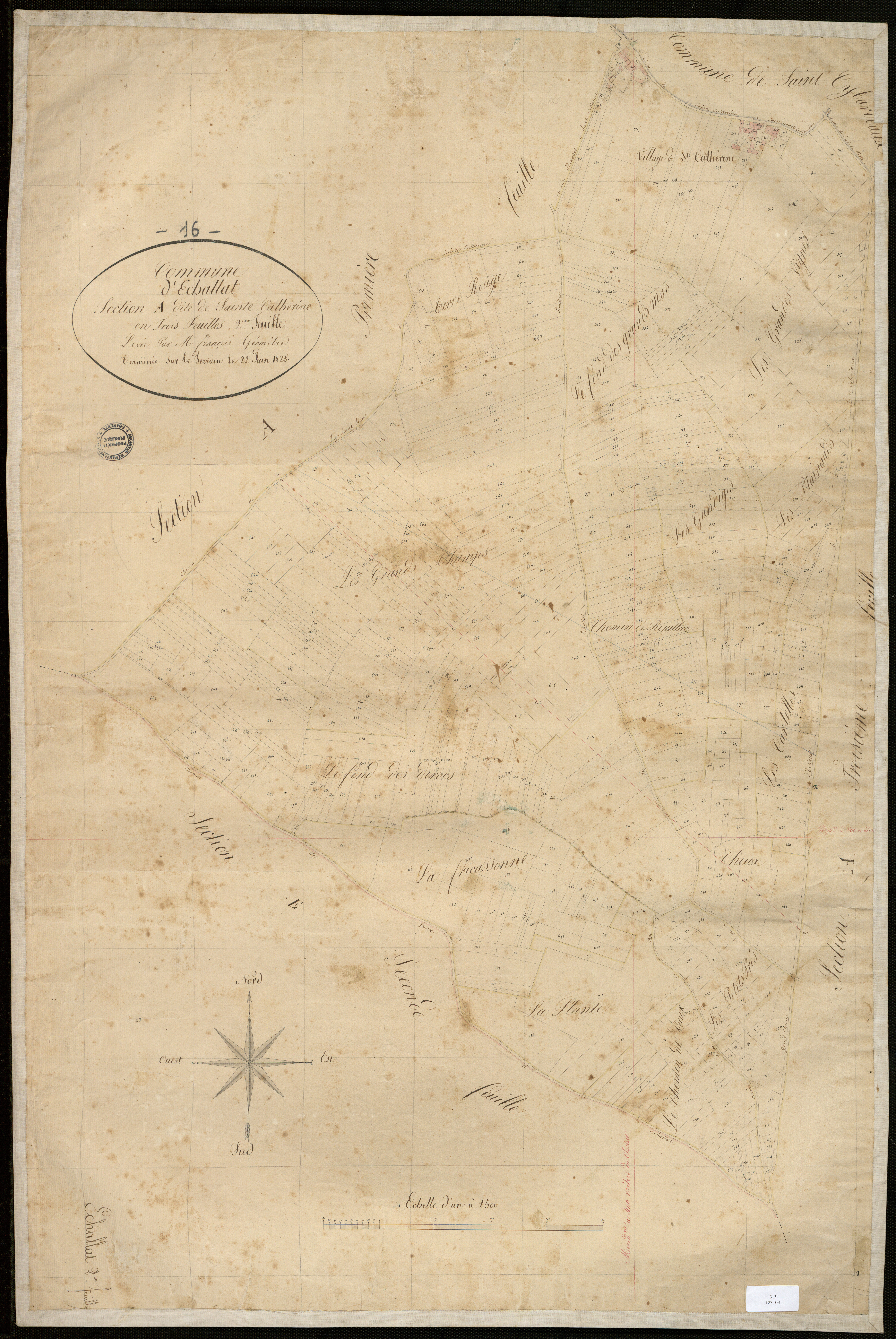 Échallat - 3 P 123/3 - Section A dite de Sainte-Catherine. Feuille 2.  | 1828