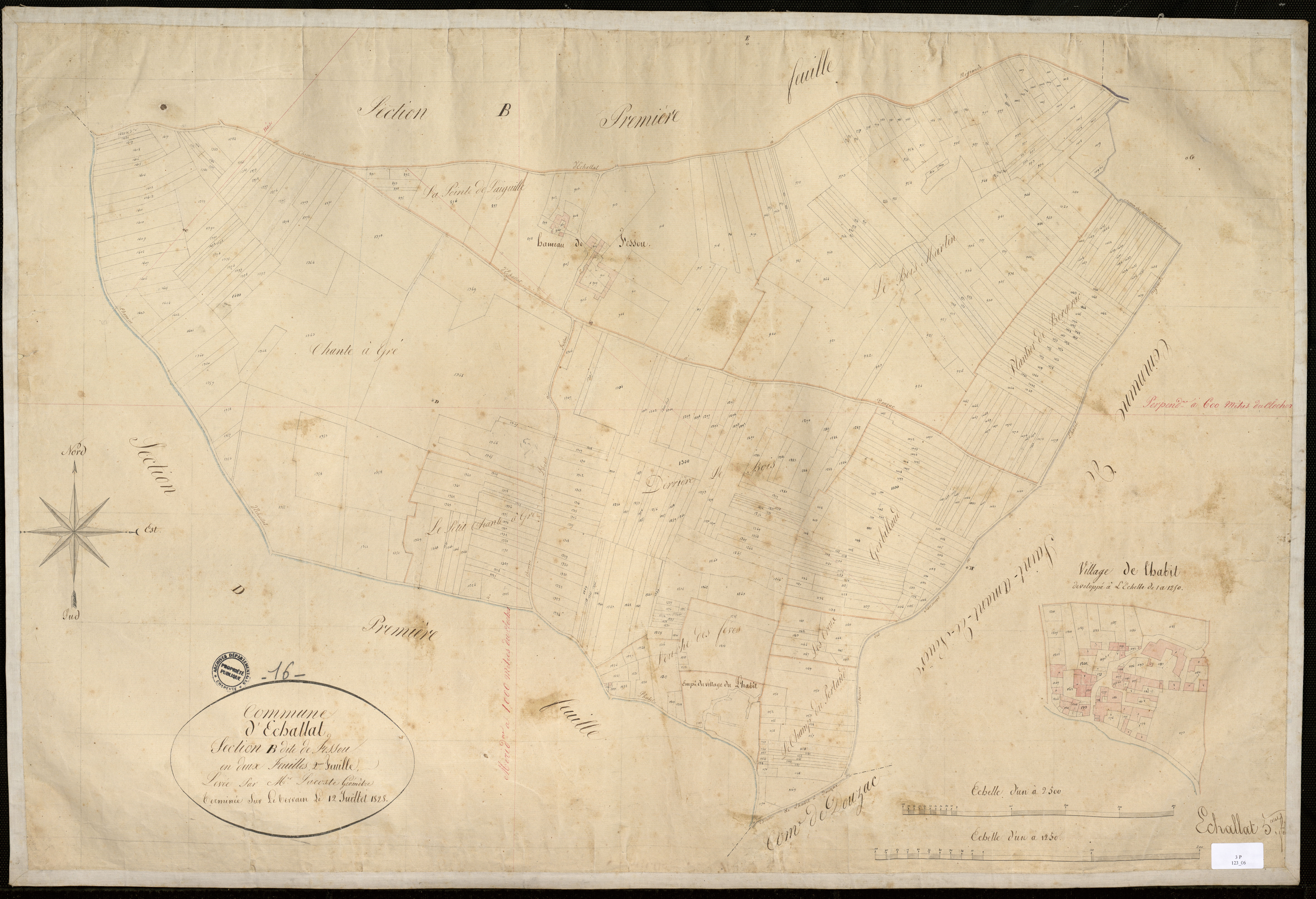 Échallat - 3 P 123/6 - Section B dite de Fessou. Feuille 2.  | 1828
