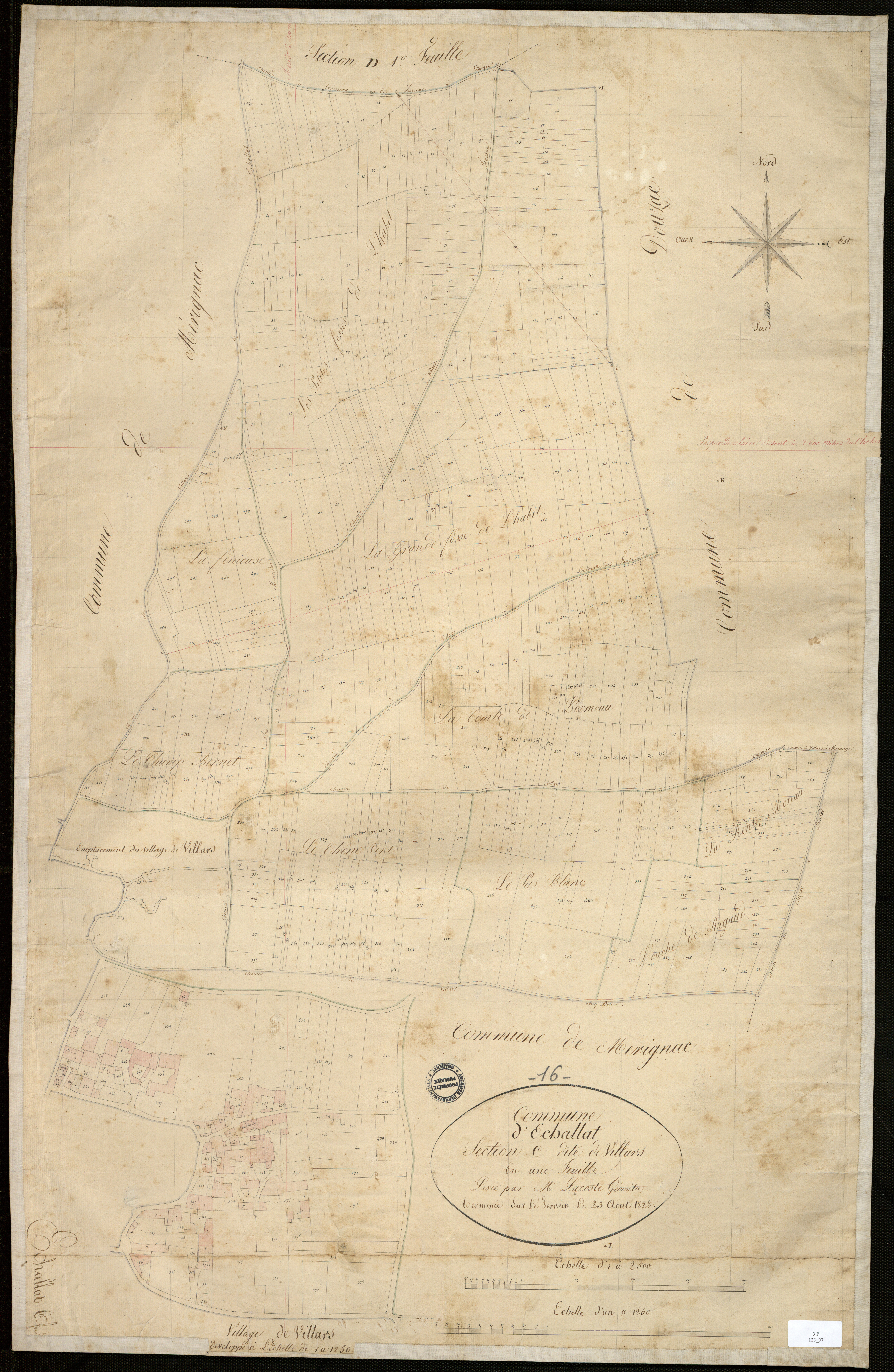 Échallat - 3 P 123/7 - Section C dite de Villars. Feuille 1.  | 1828