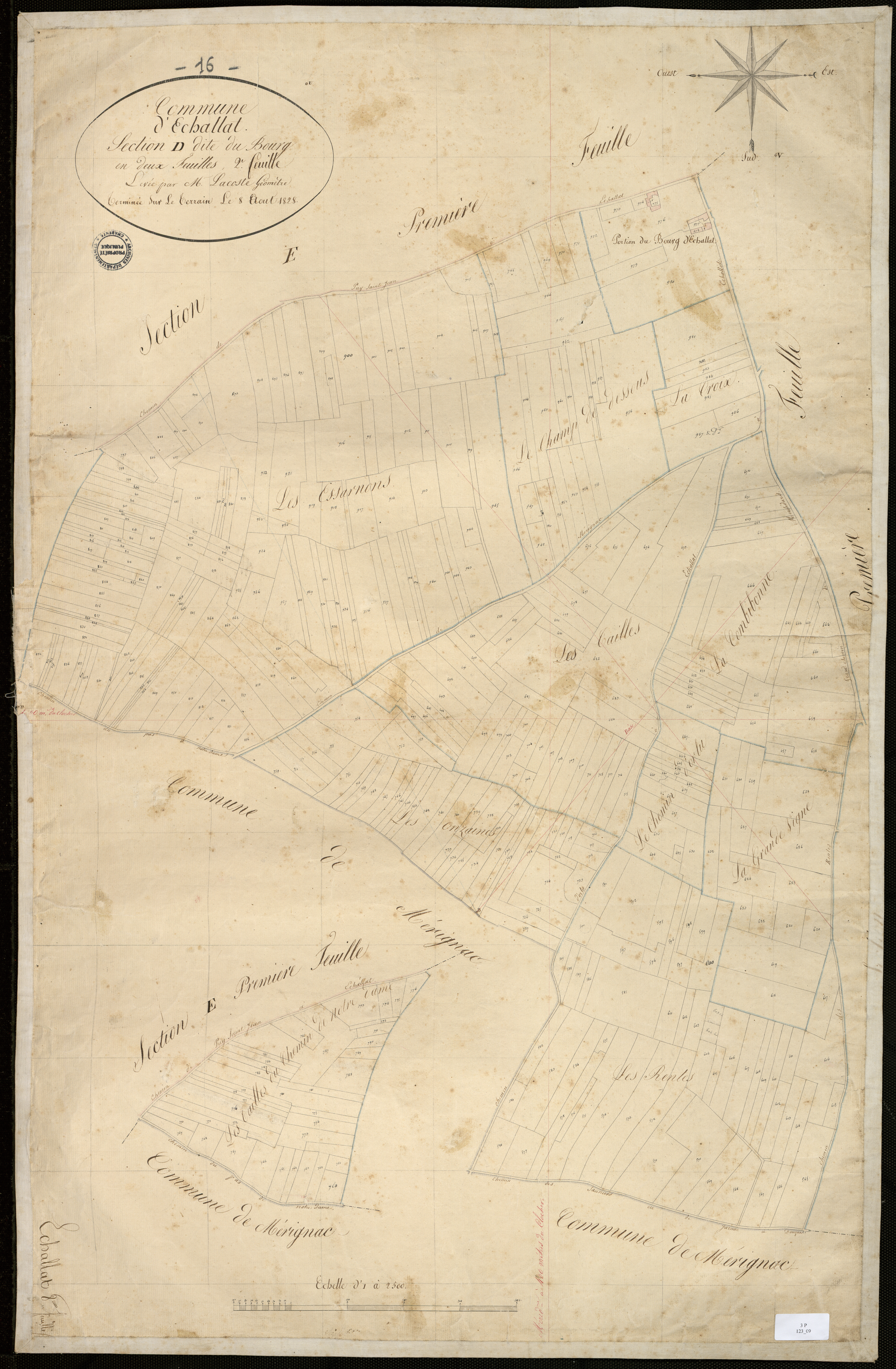 Échallat - 3 P 123/9 - Section D dite du Bourg. Feuille 2.  | 1828