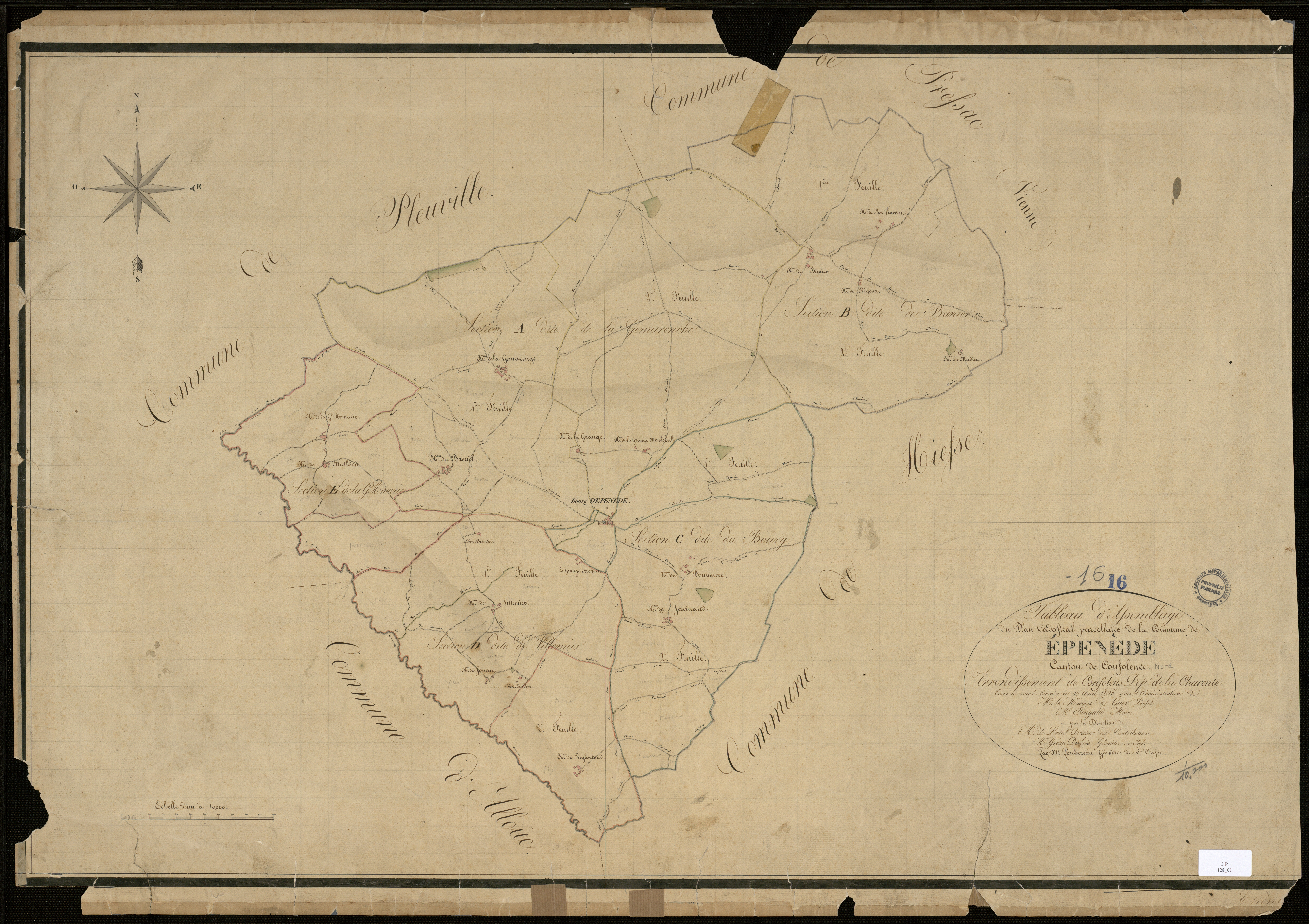 Épenède - 3 P 128/1 - Tableau d'assemblage.  | 1825