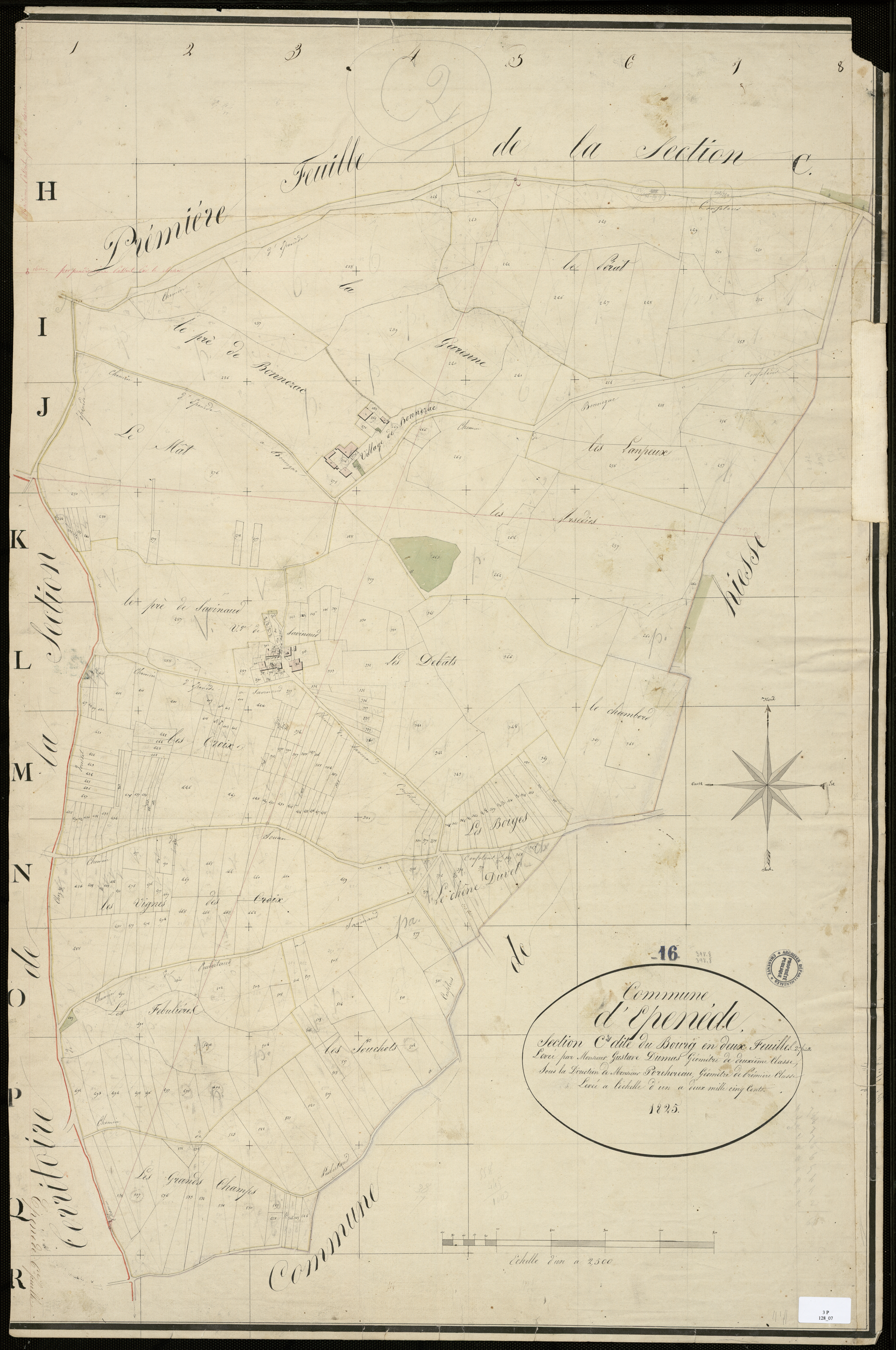 Épenède - 3 P 128/7 - Section C dite du Bourg. Feuille 2. | 1825